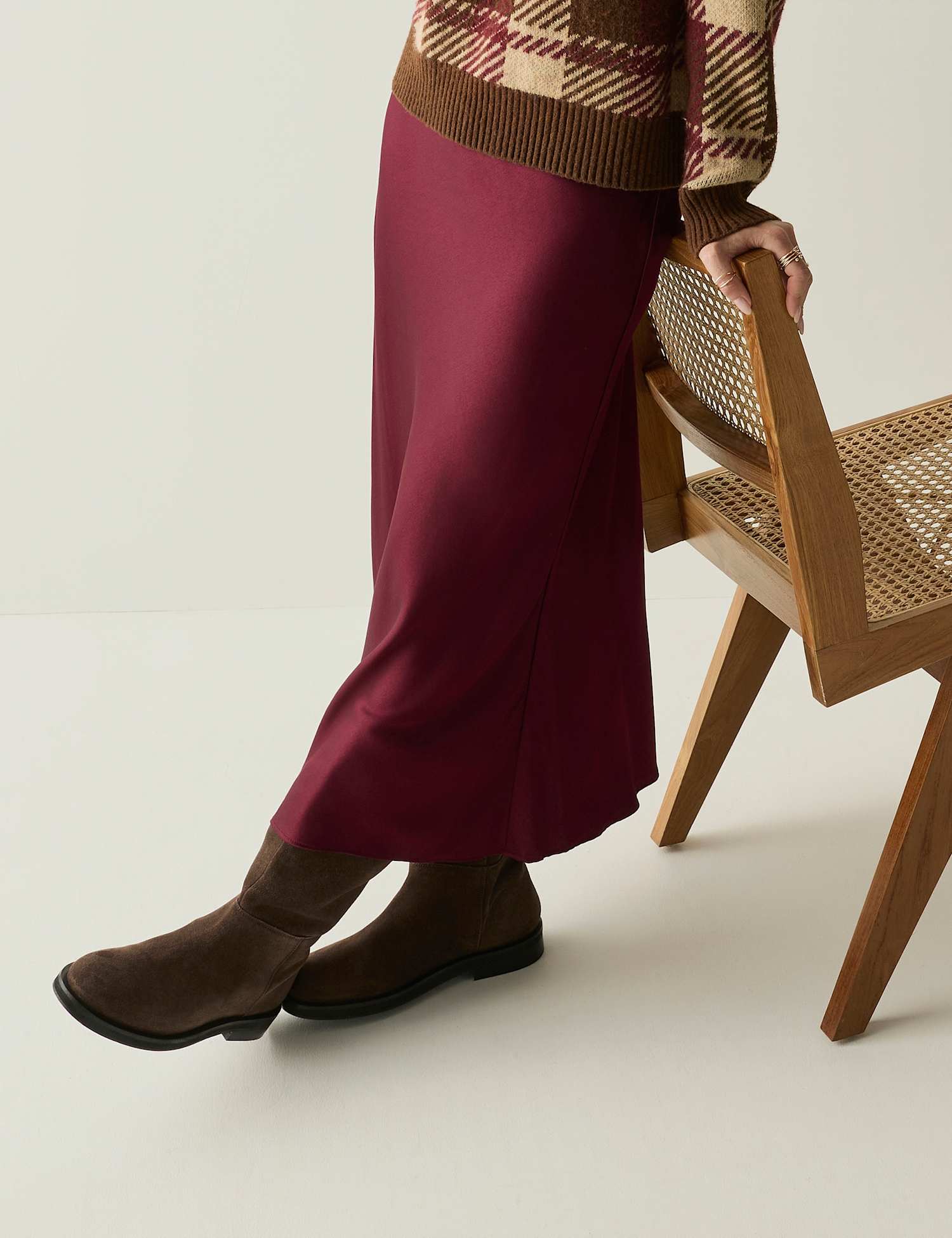 Regatta Satin Midi Slip Skirt Burgundy