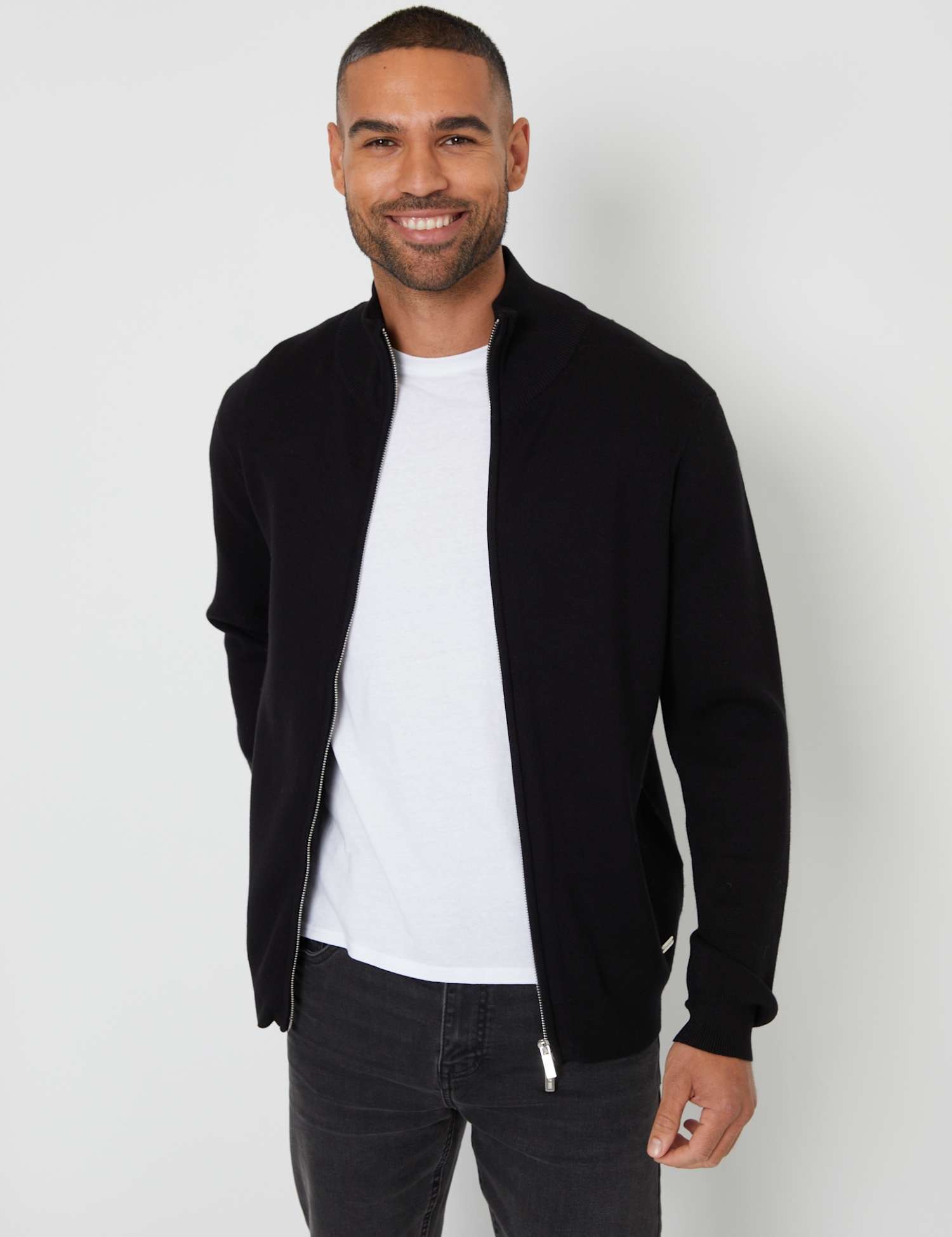 Threadbare Funnel Neck Zip Up Cardigan Black