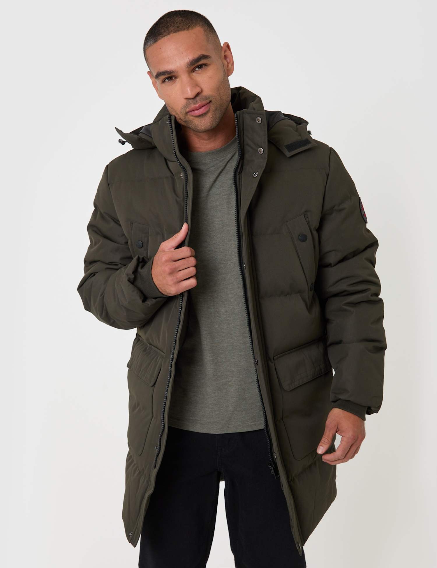 Threadbare Hooded Puffer Jacket with Adjustable Waist Khaki