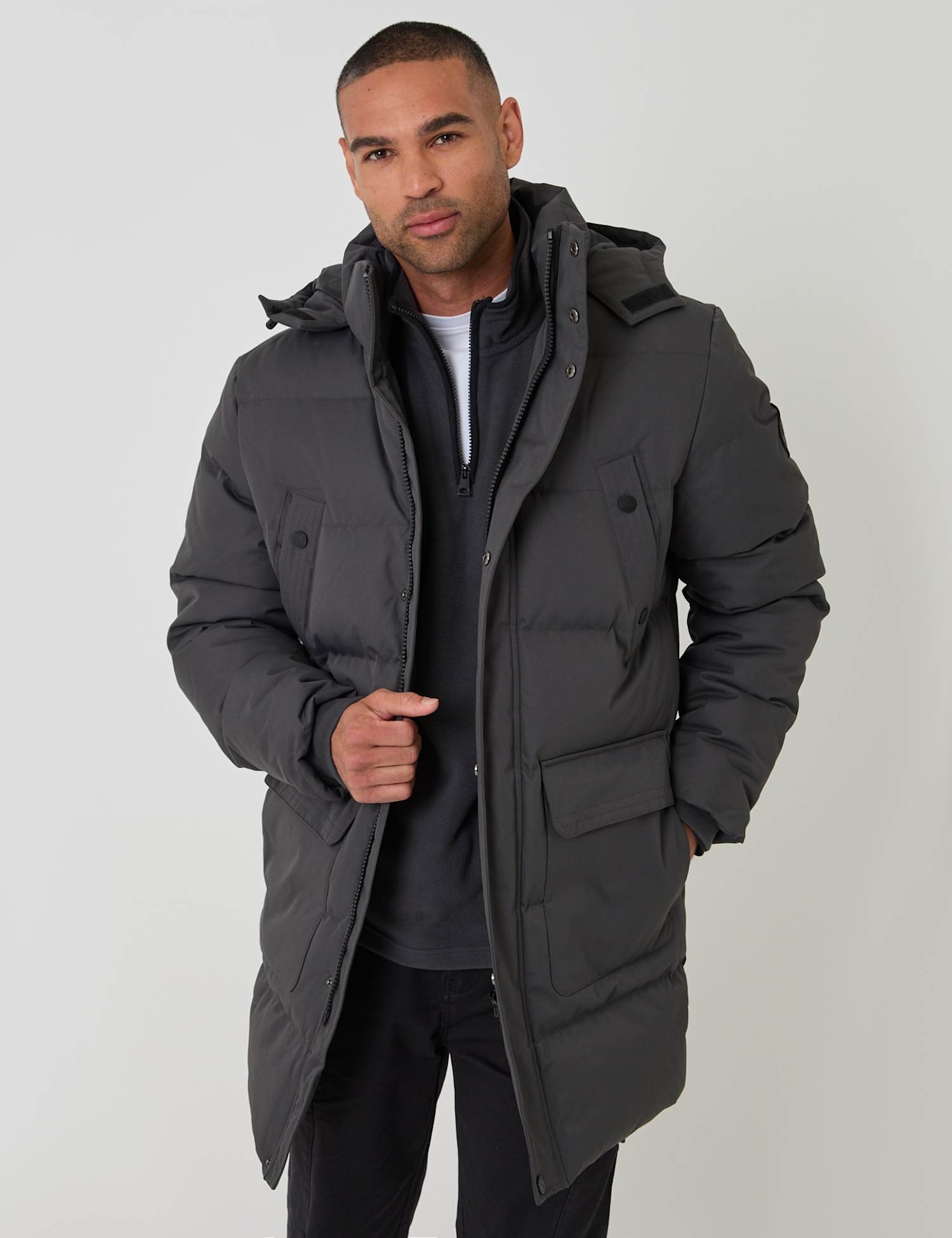 Threadbare Hooded Puffer Jacket with Adjustable Waist Grey