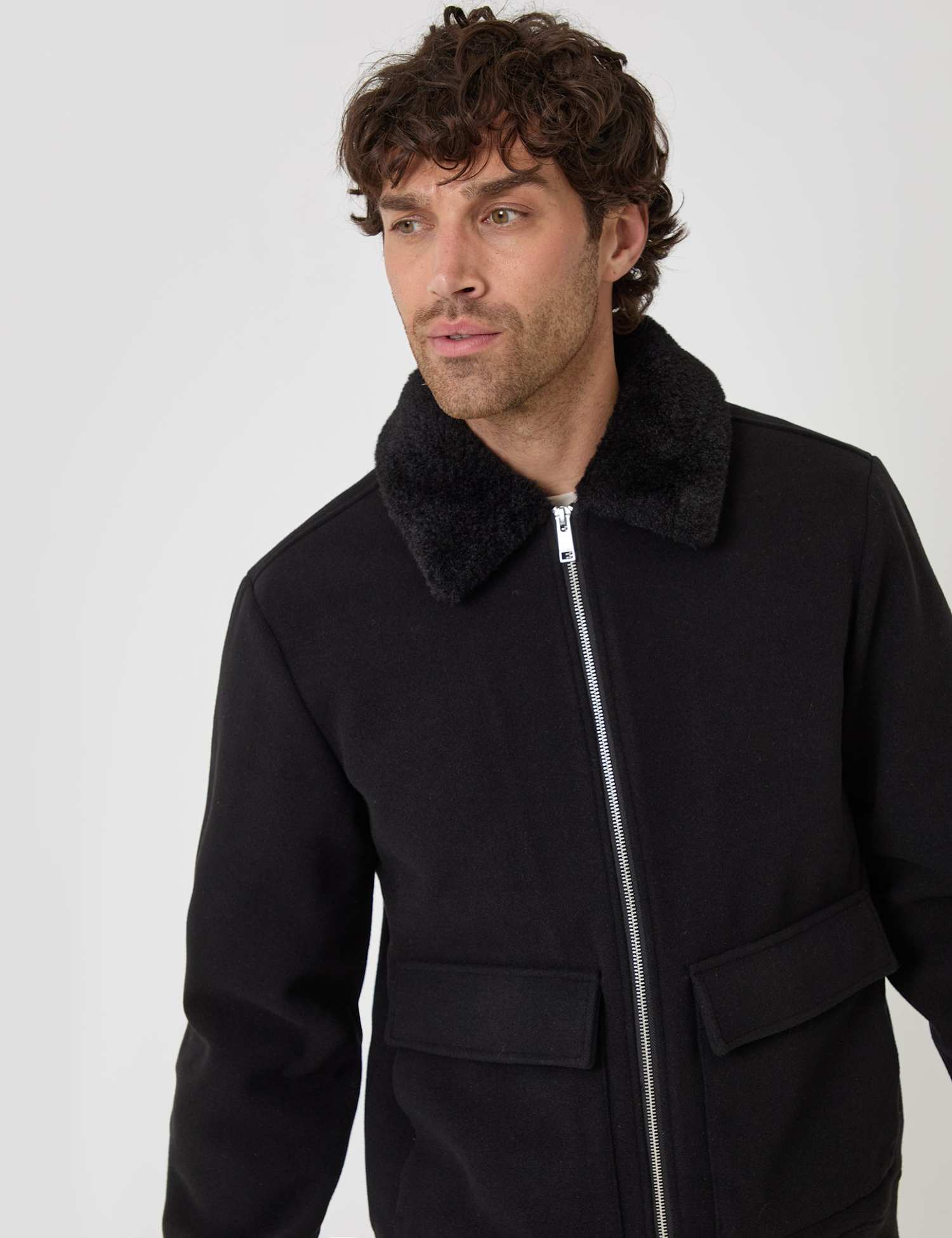 Threadbare Faux Fur Collar Lightweight Jacket Black