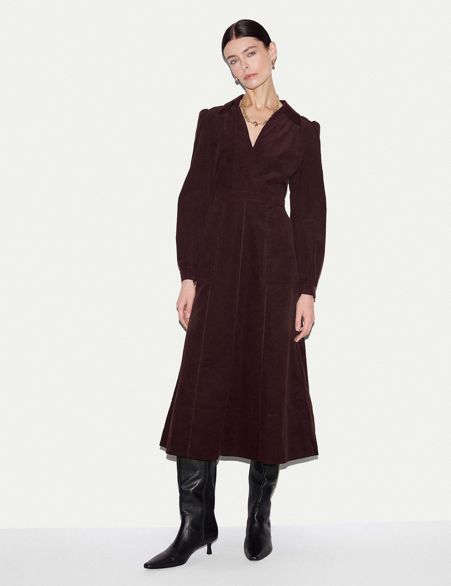 Jigsaw Cord Waisted Midi Dress Burgundy
