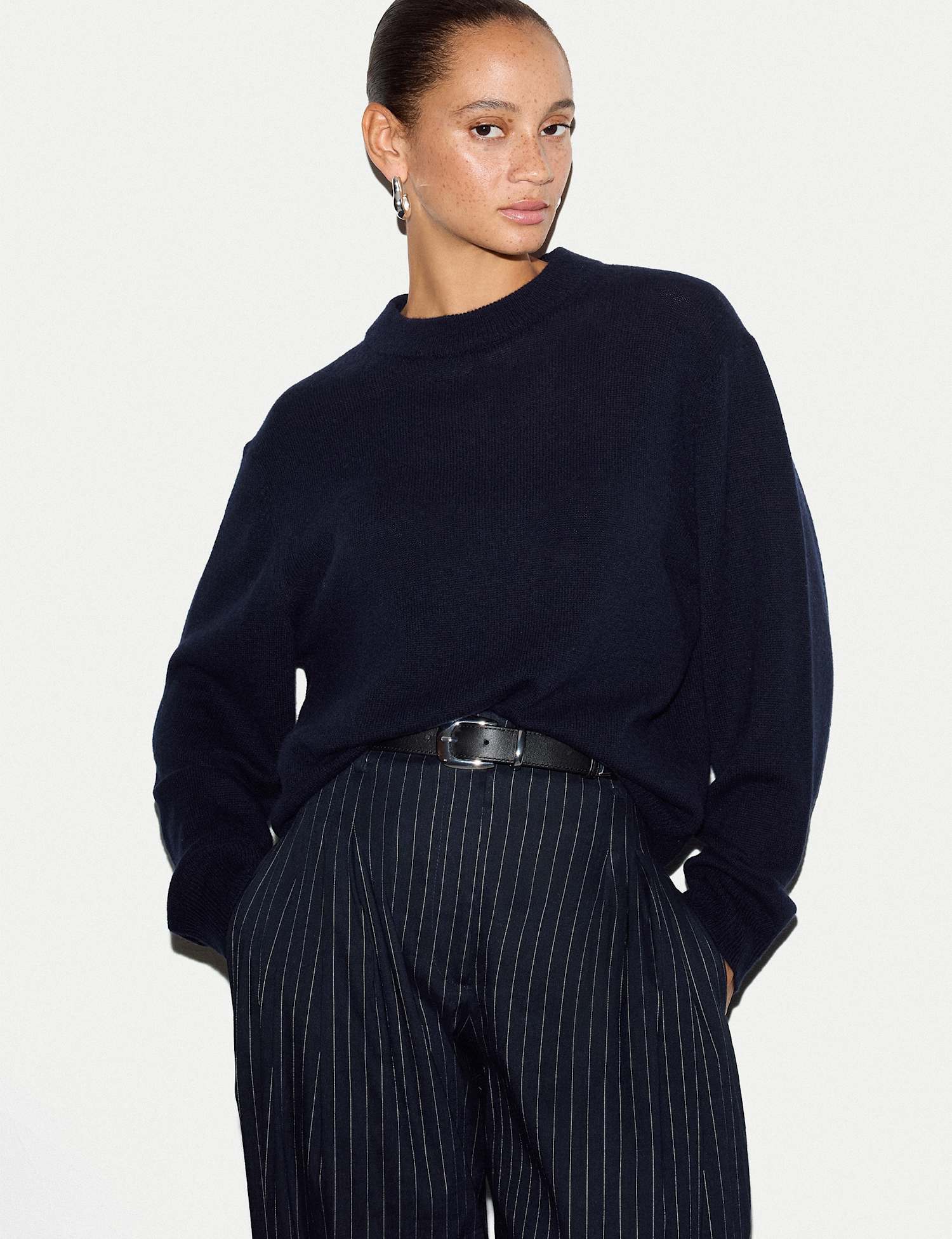 Jigsaw Merino Cashmere Blend Crew Neck Relaxed Jumper Navy