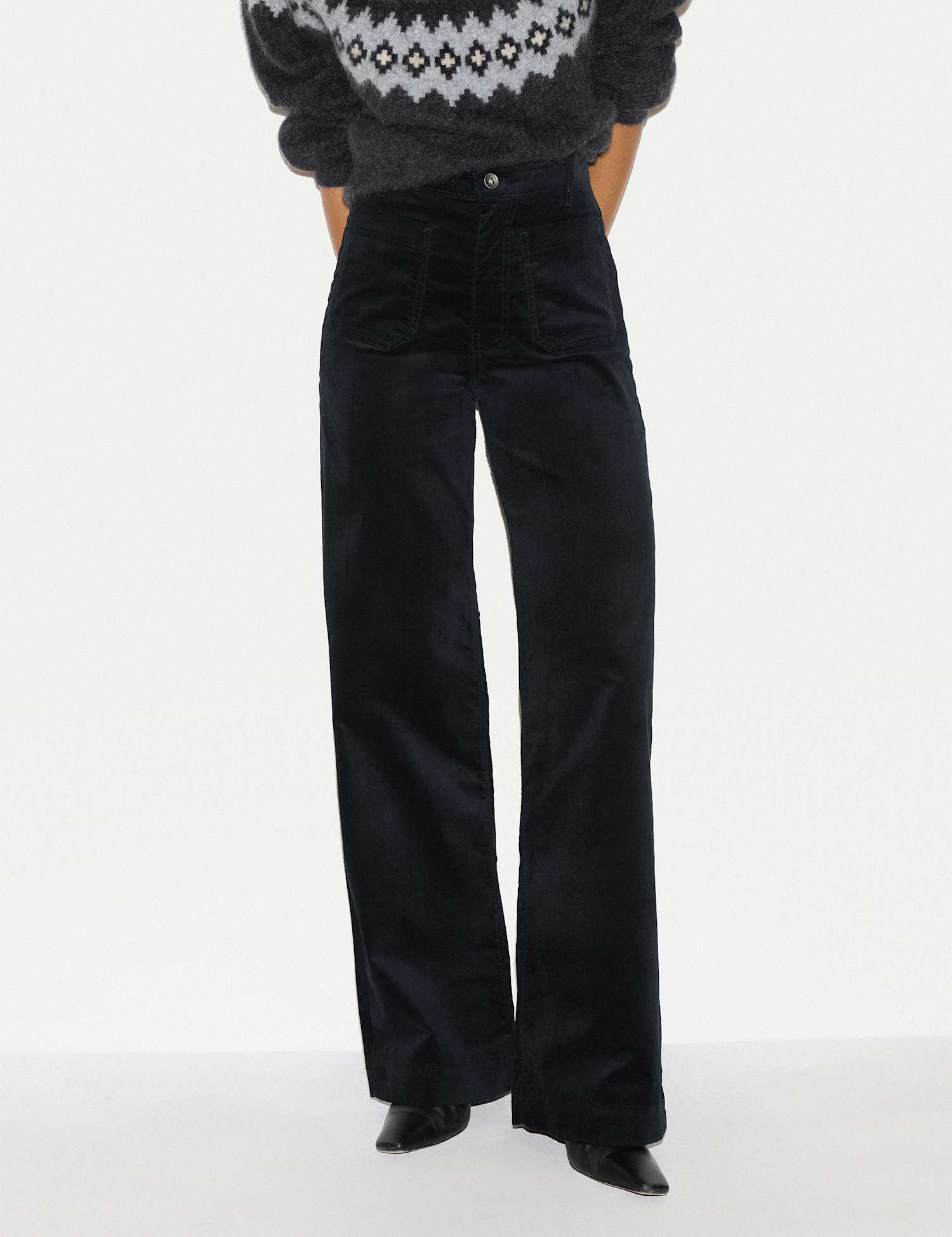 Jigsaw Velvet Patch Pocket Wide Leg Jeans Black