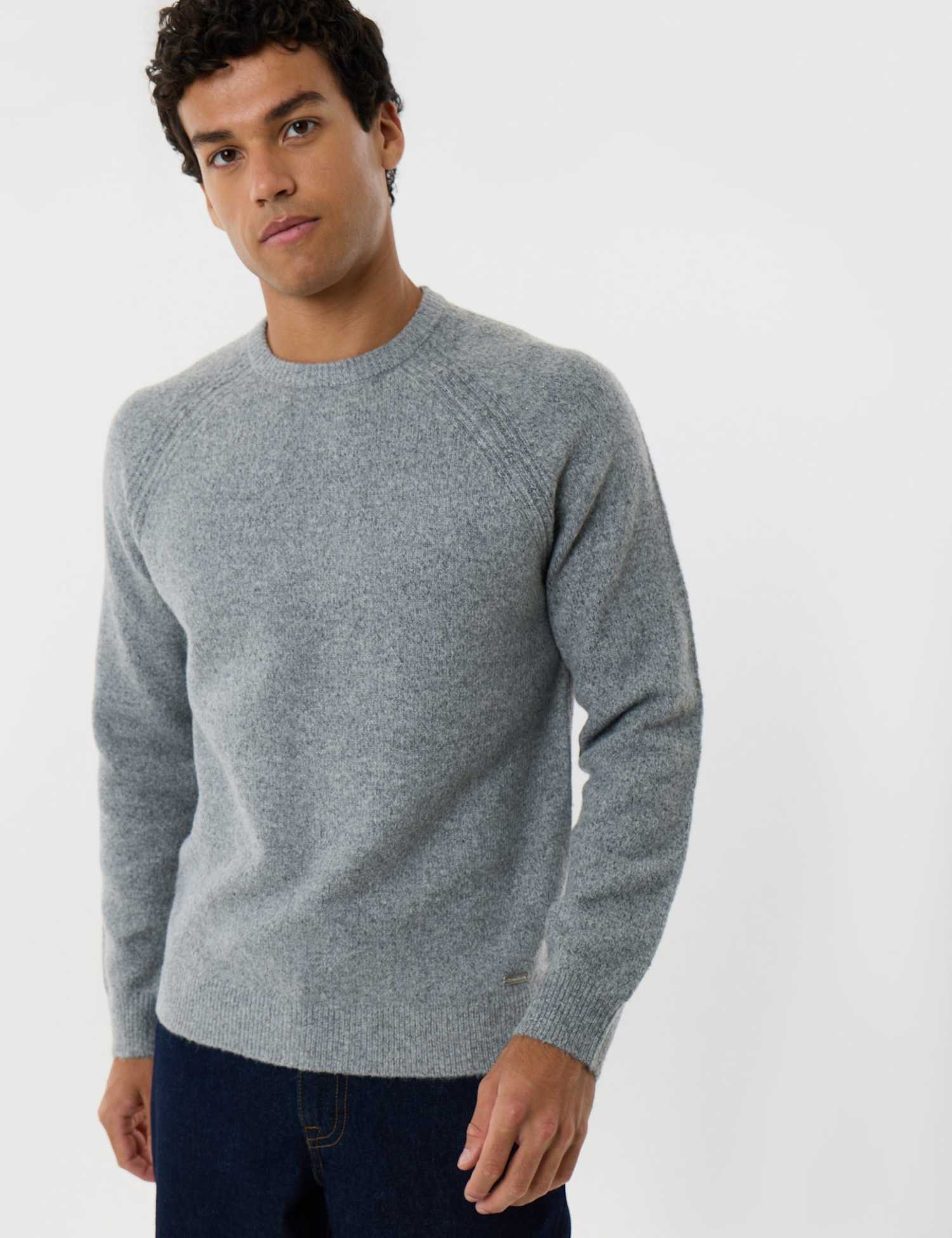 Threadbare Ribbed Crew Neck Jumper Grey Marl