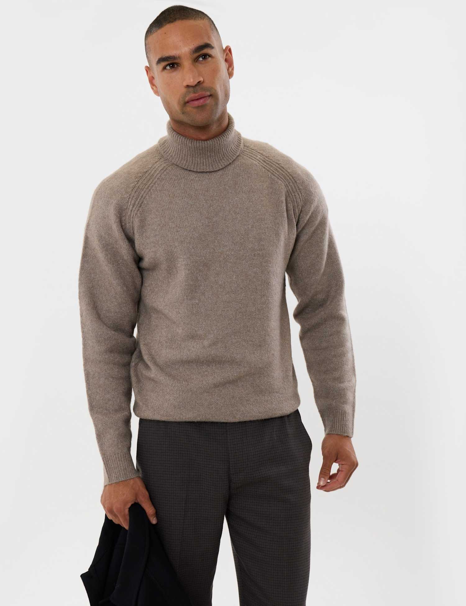 Threadbare Ribbed Roll Neck Jumper Taupe