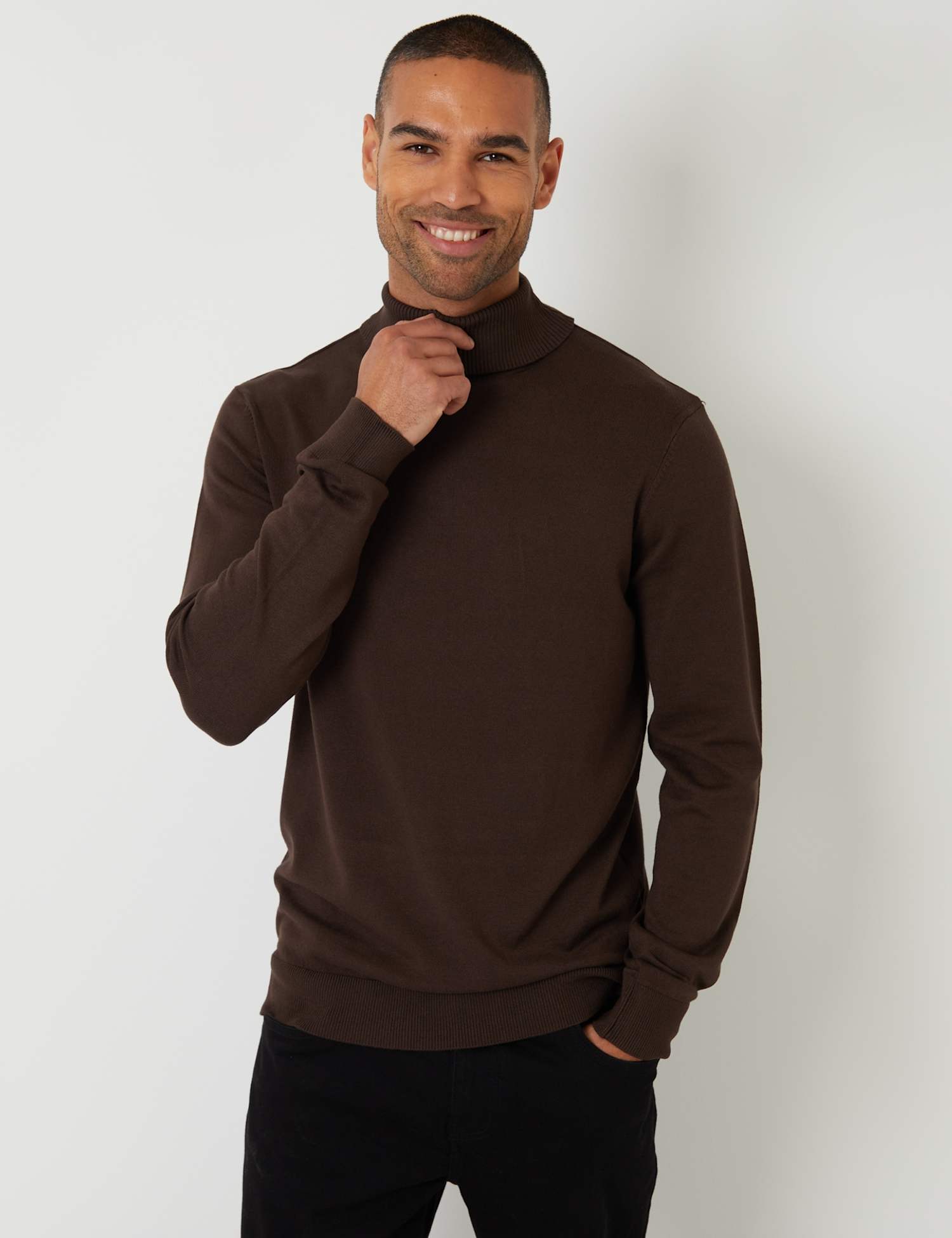 Threadbare Ribbed Roll Neck Jumper Chocolate