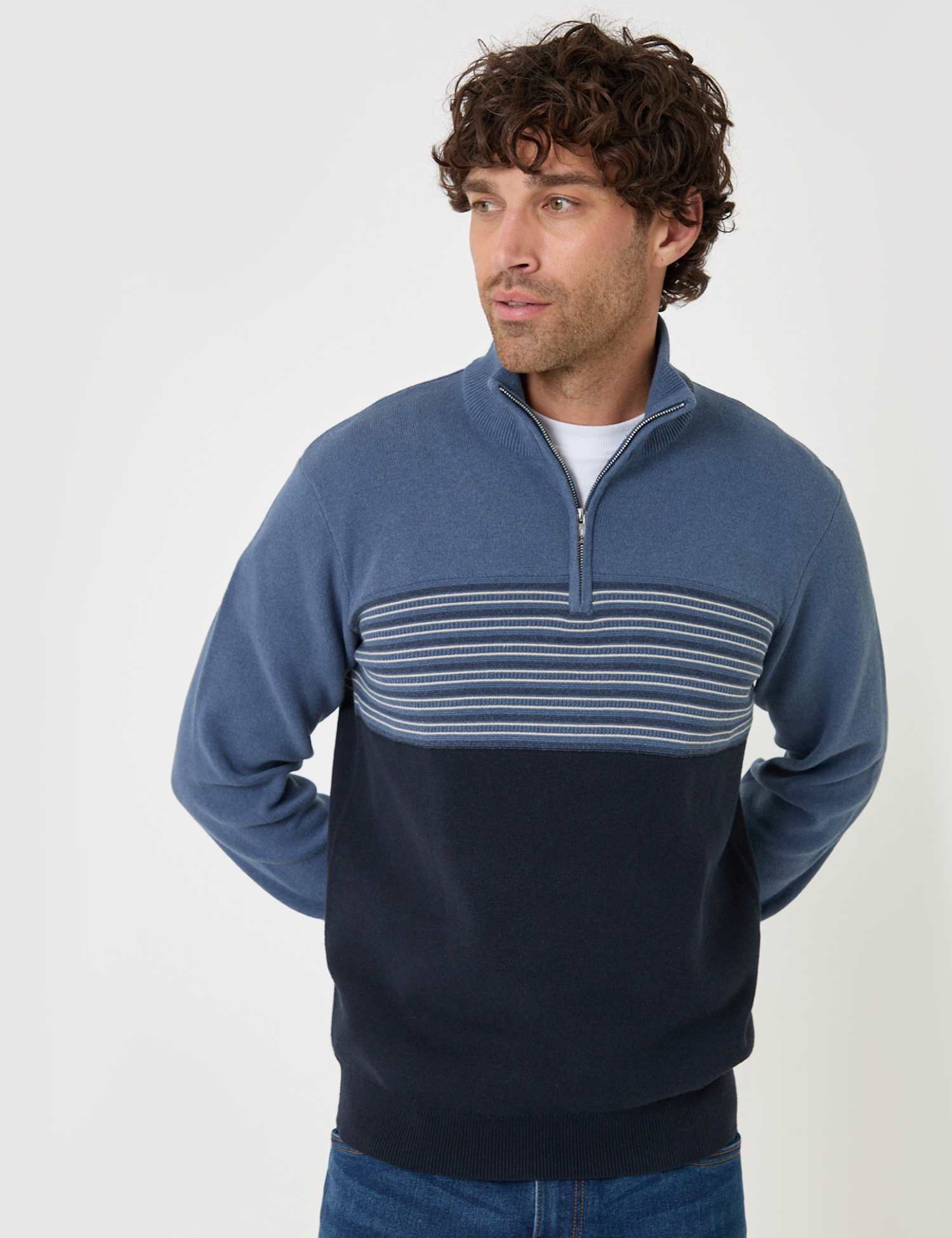 Threadbare Cotton Rich Textured Quarter Zip Jumper Navy Mix