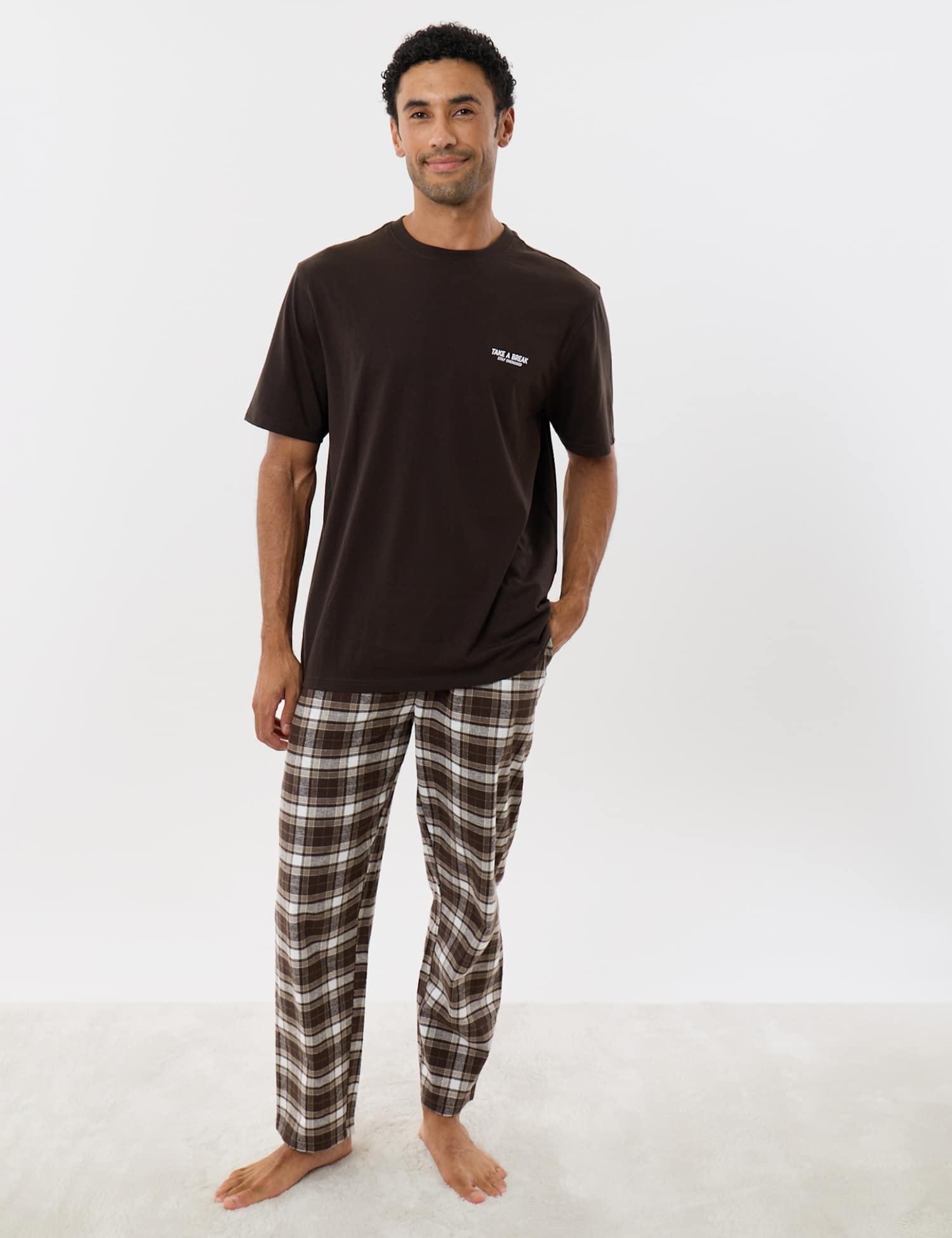 Threadbare Graphic Print Checked Pyjama Set Chocolate
