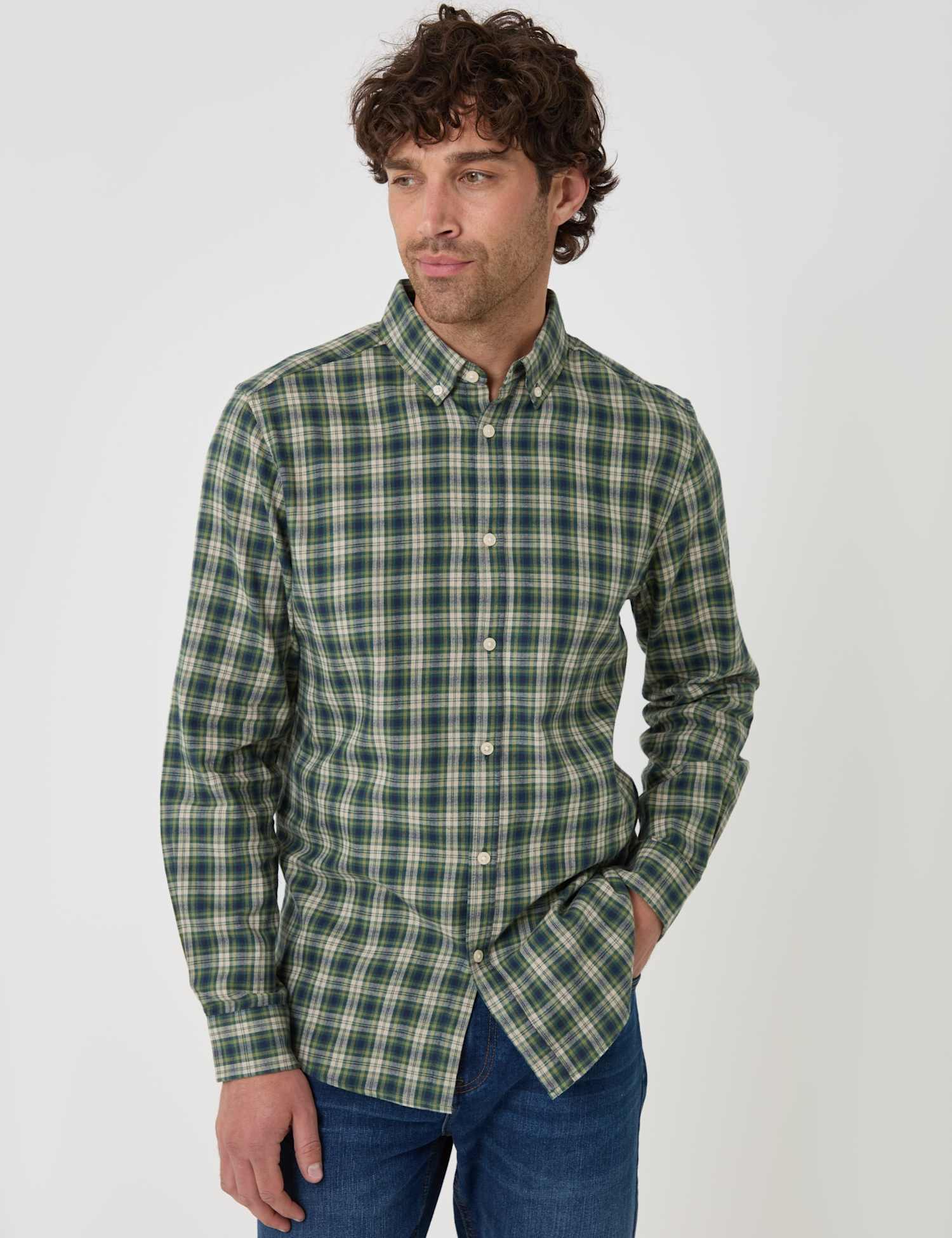 Threadbare Brushed Cotton Flannel Shirt Khaki Mix