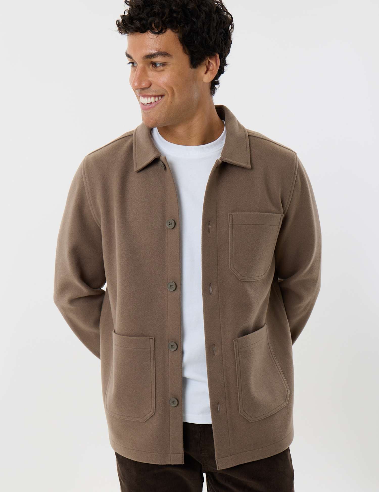 Threadbare Lightweight Button Up Shacket Light Brown