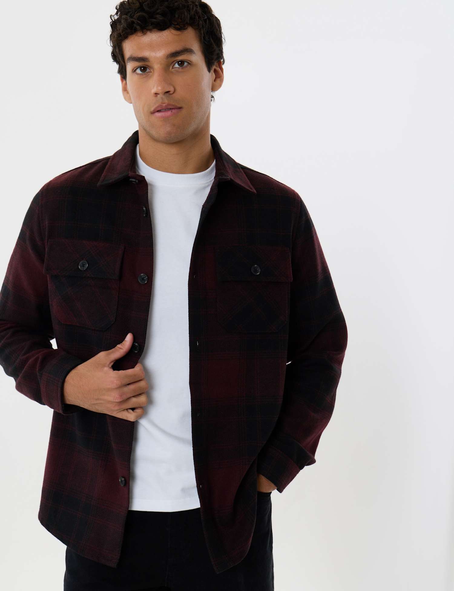 Threadbare Checked Lightweight Shacket Burgundy Mix