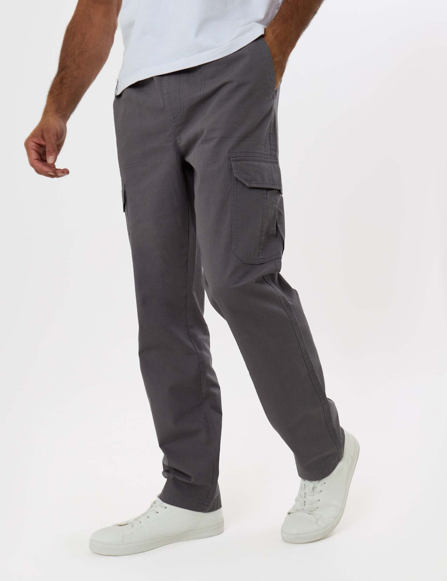 Threadbare Regular Fit Cotton Cargo Trousers Grey