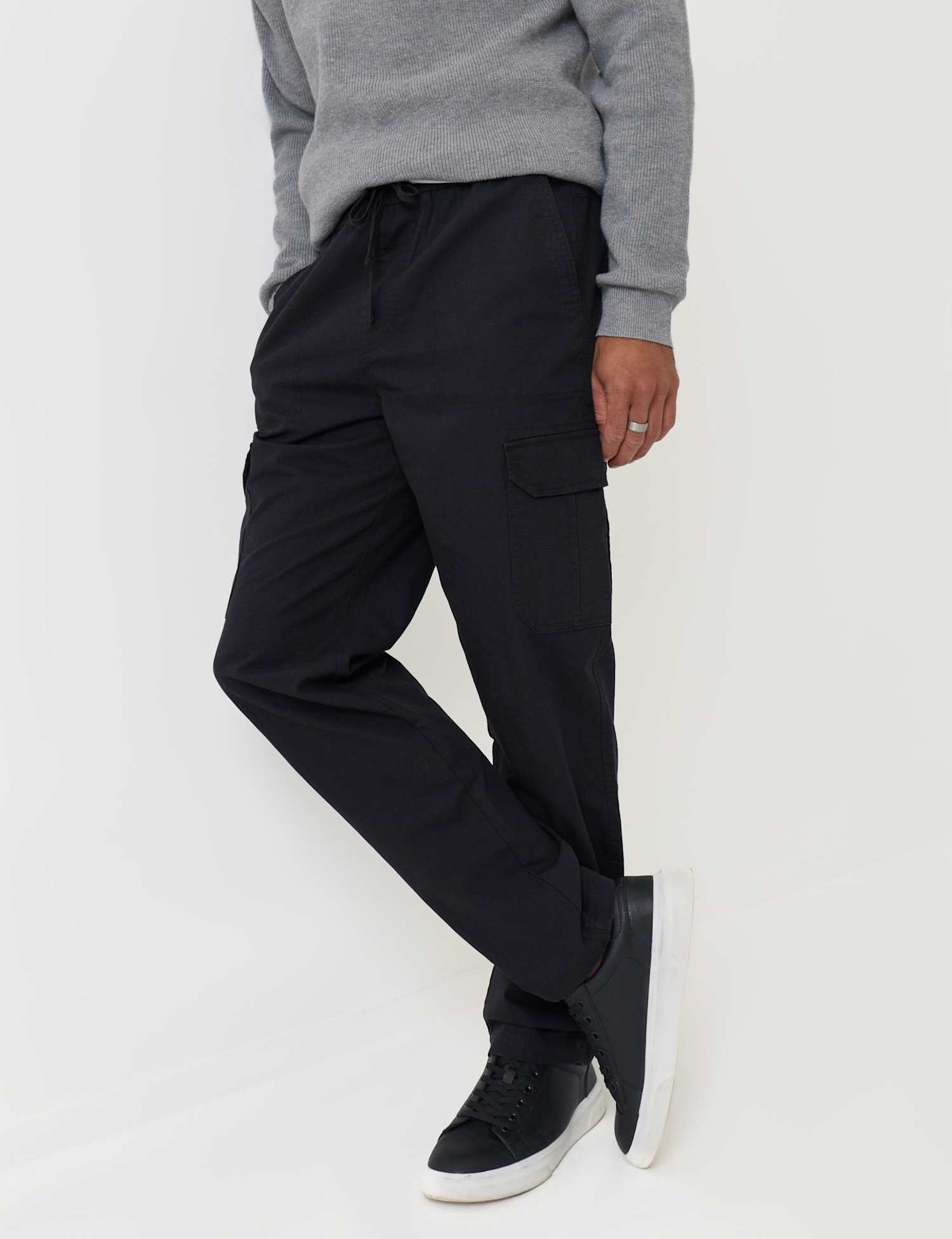 Threadbare Regular Fit Cotton Cargo Trousers Black
