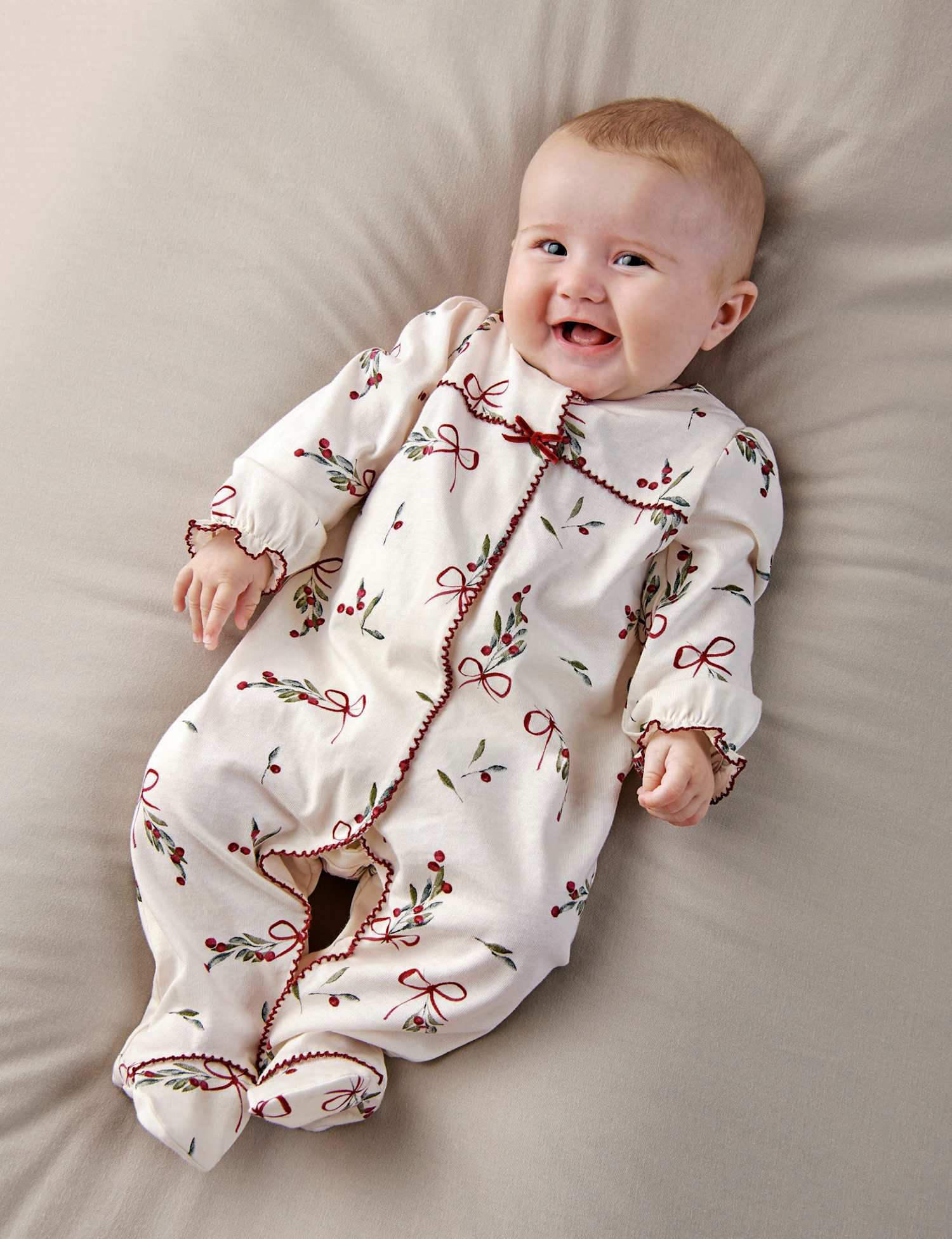 Mamas & Papas Bow Print Christmas Sleepsuit White