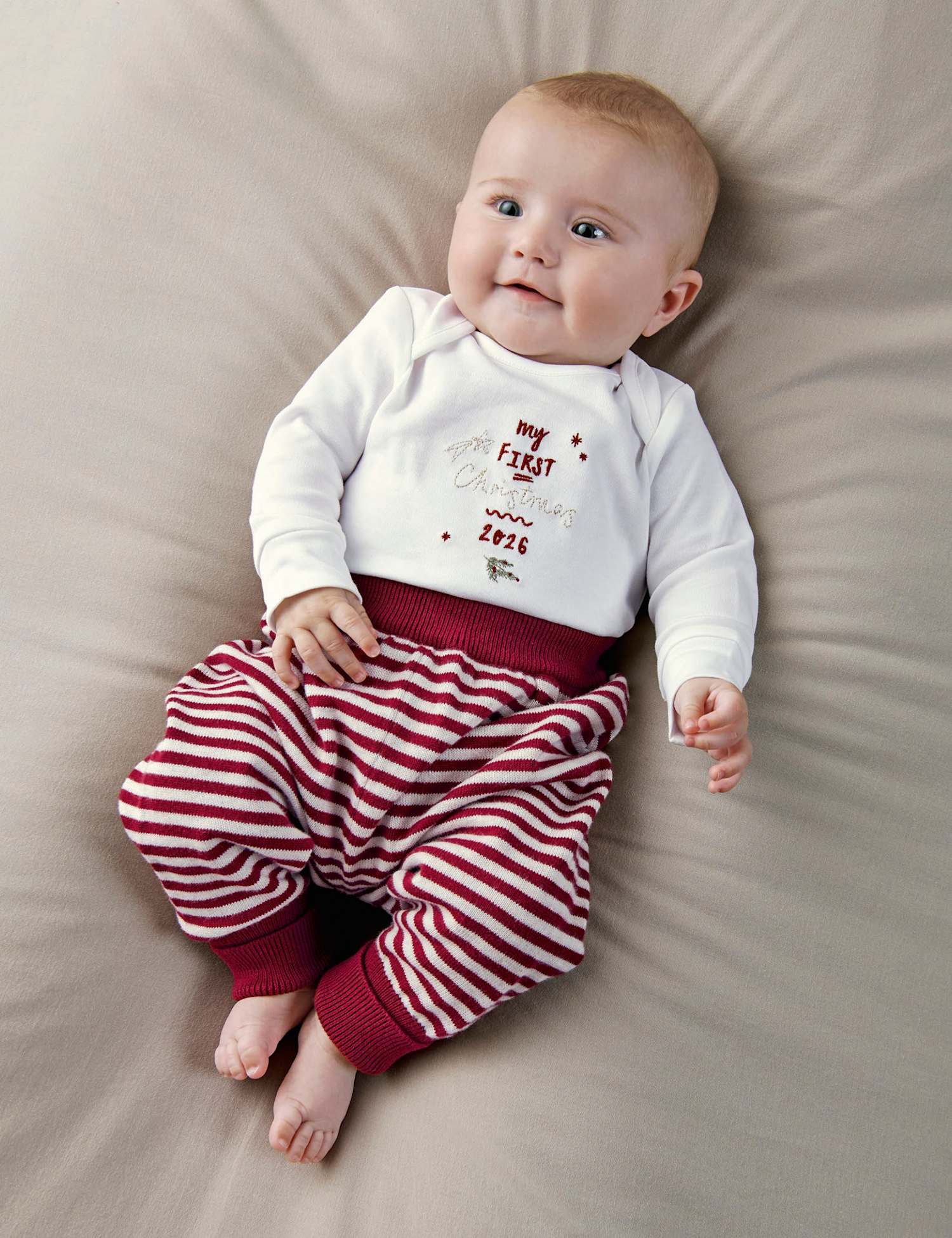 Mamas & Papas Pure Cotton My First Christmas Embroidered Bodysuit White