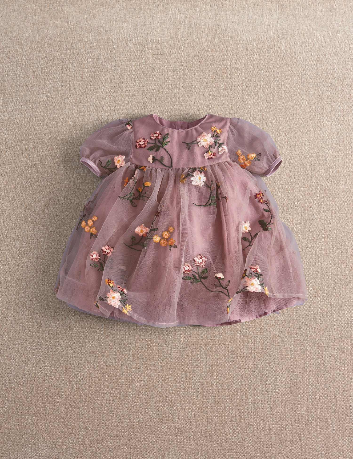 Mamas & Papas Floral Embroidered Layered Dress (0-3 Yrs) Plum