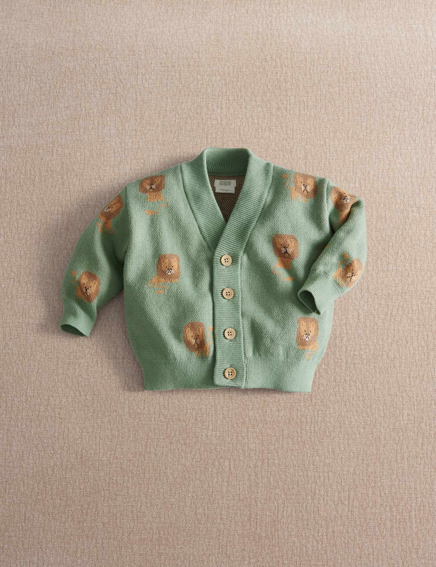 Mamas & Papas Pure Cotton Lion Knitted Cardigan Green