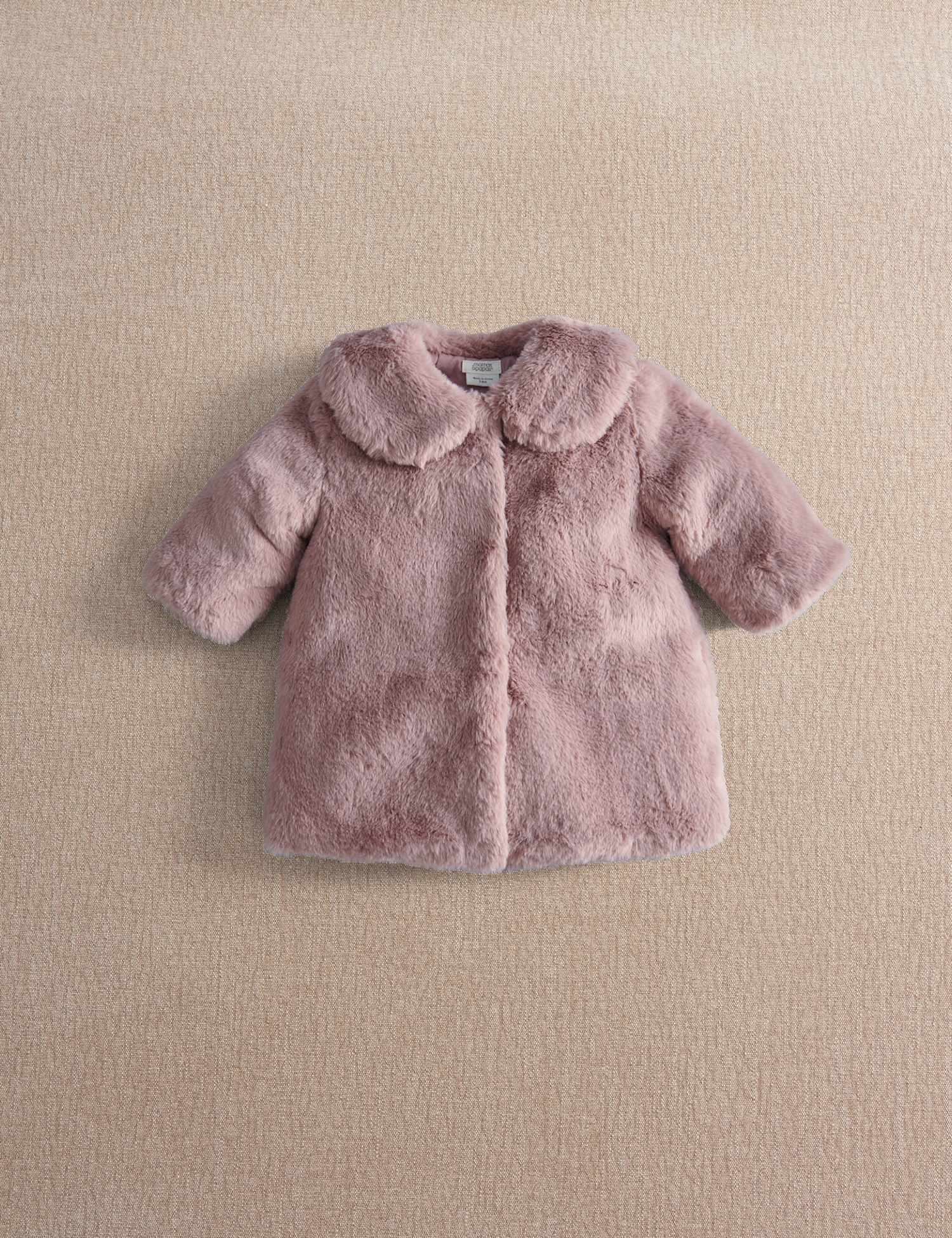 Mamas & Papas Faux Fur Peter Pan Collar Coat (0-3 Yrs) Pink