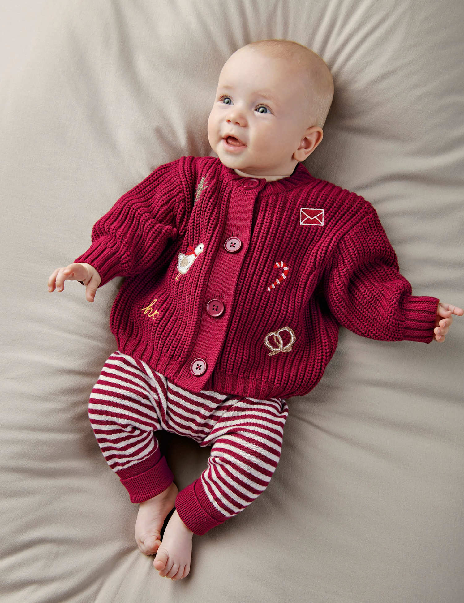Mamas & Papas Pure Cotton Christmas Cardigan & Legging Set Red