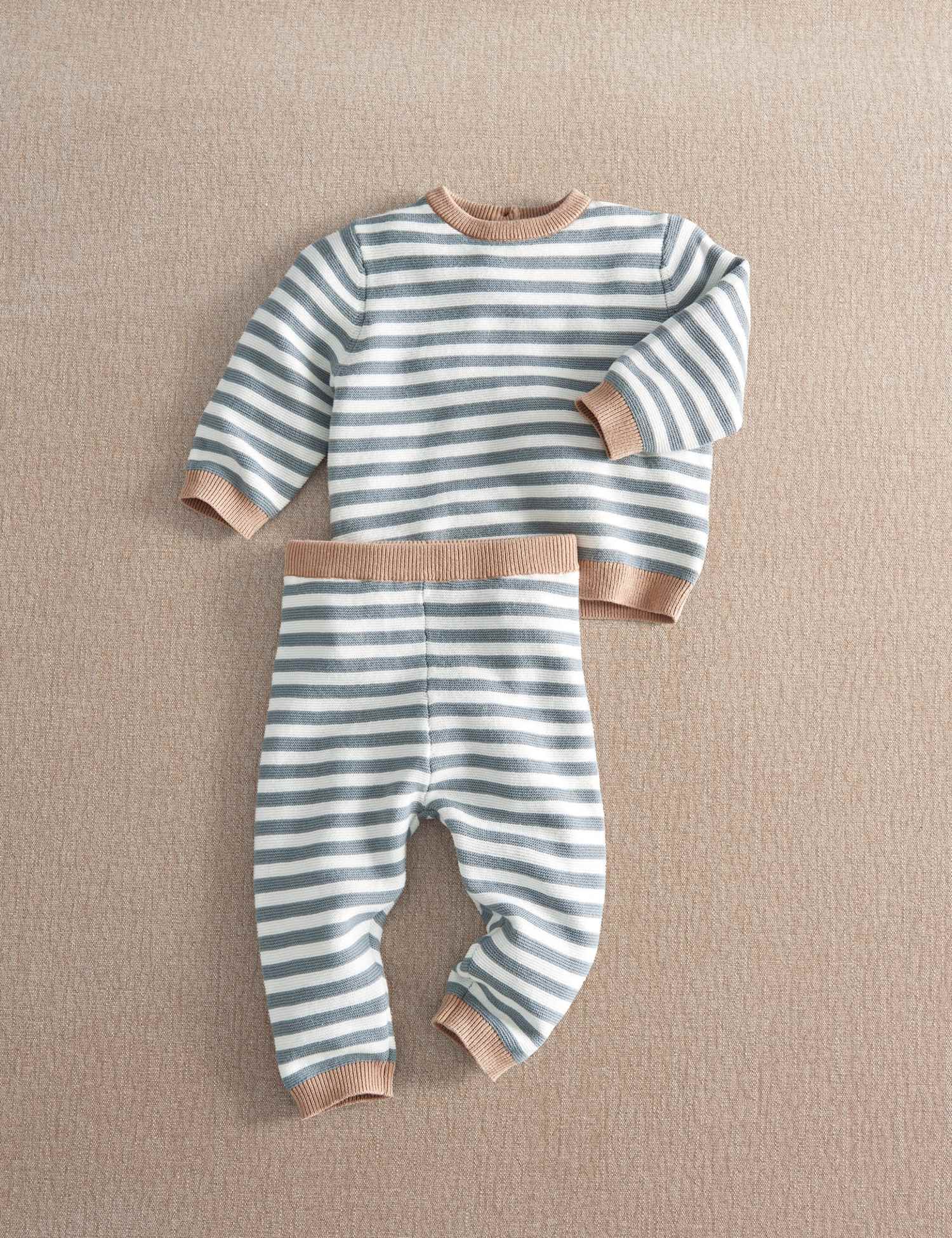 Mamas & Papas Pure Cotton Striped Knitted Jumper & Bottom Set (7lbs-12 Mths) Blue