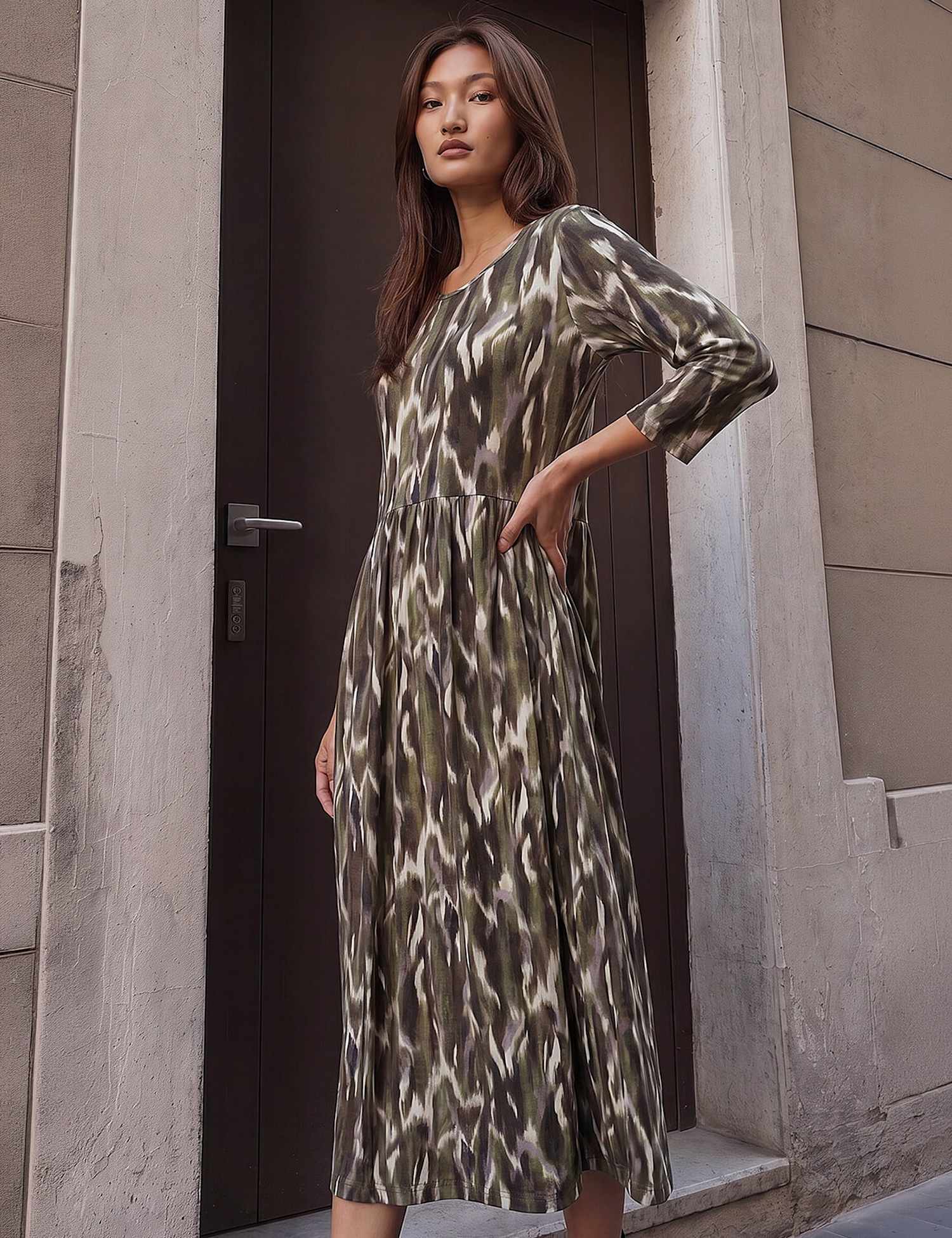 Roman Printed Midi Dress Green Mix