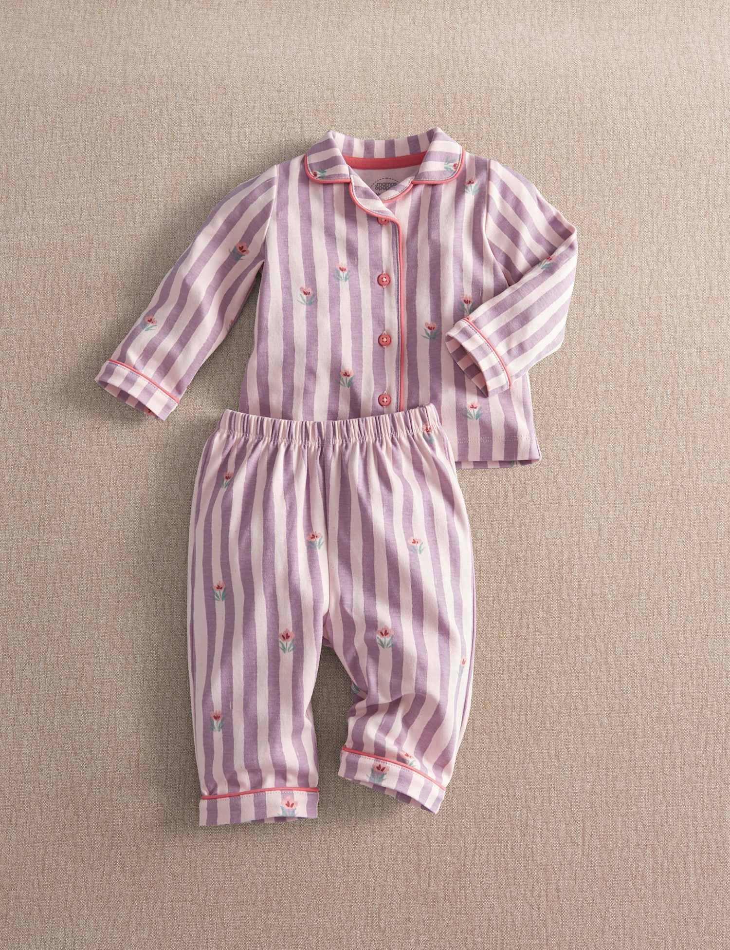 Mamas & Papas Pure Cotton Floral Striped Pyjama Set Pink