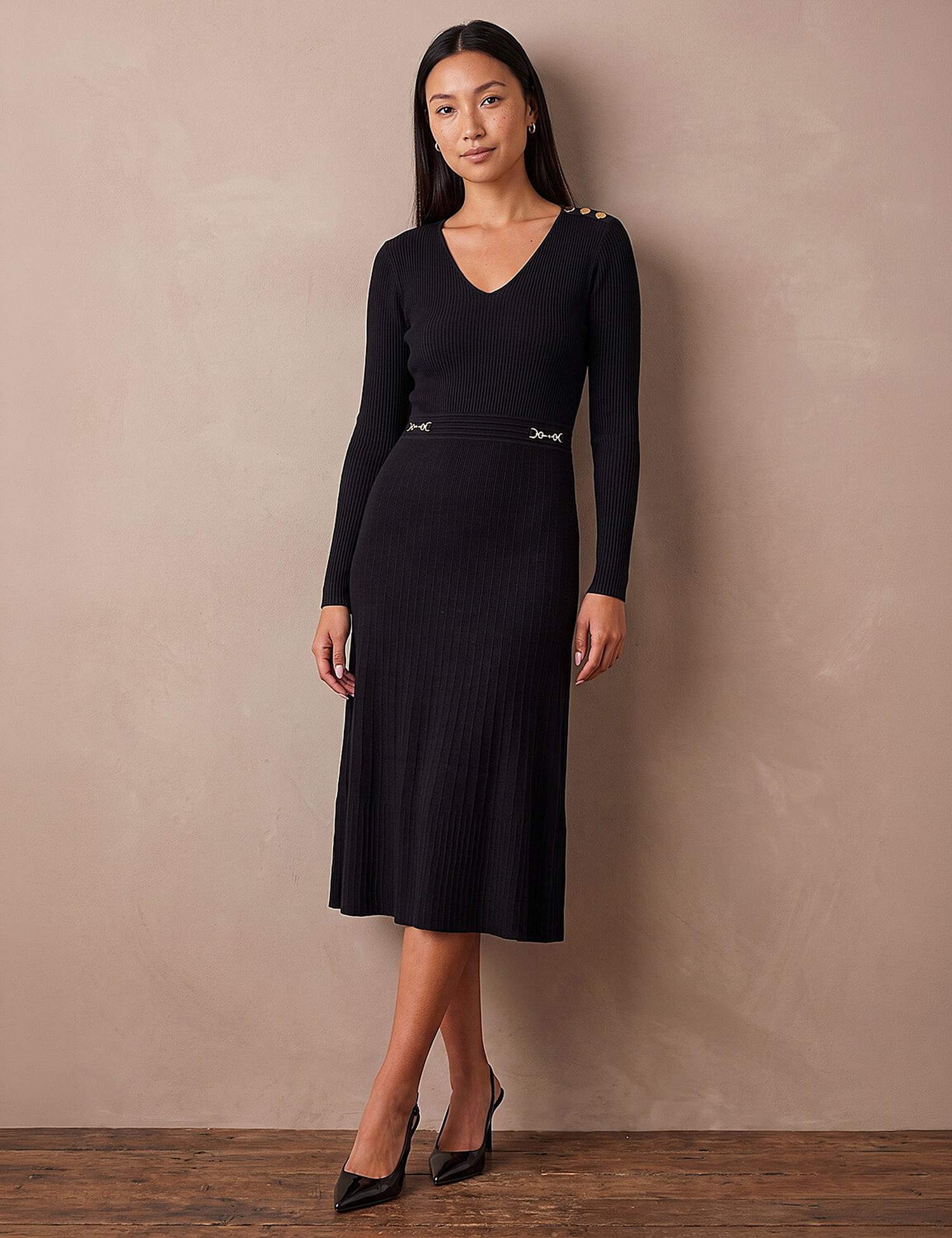 Roman V Neck Trim Detail Dress Black Mix