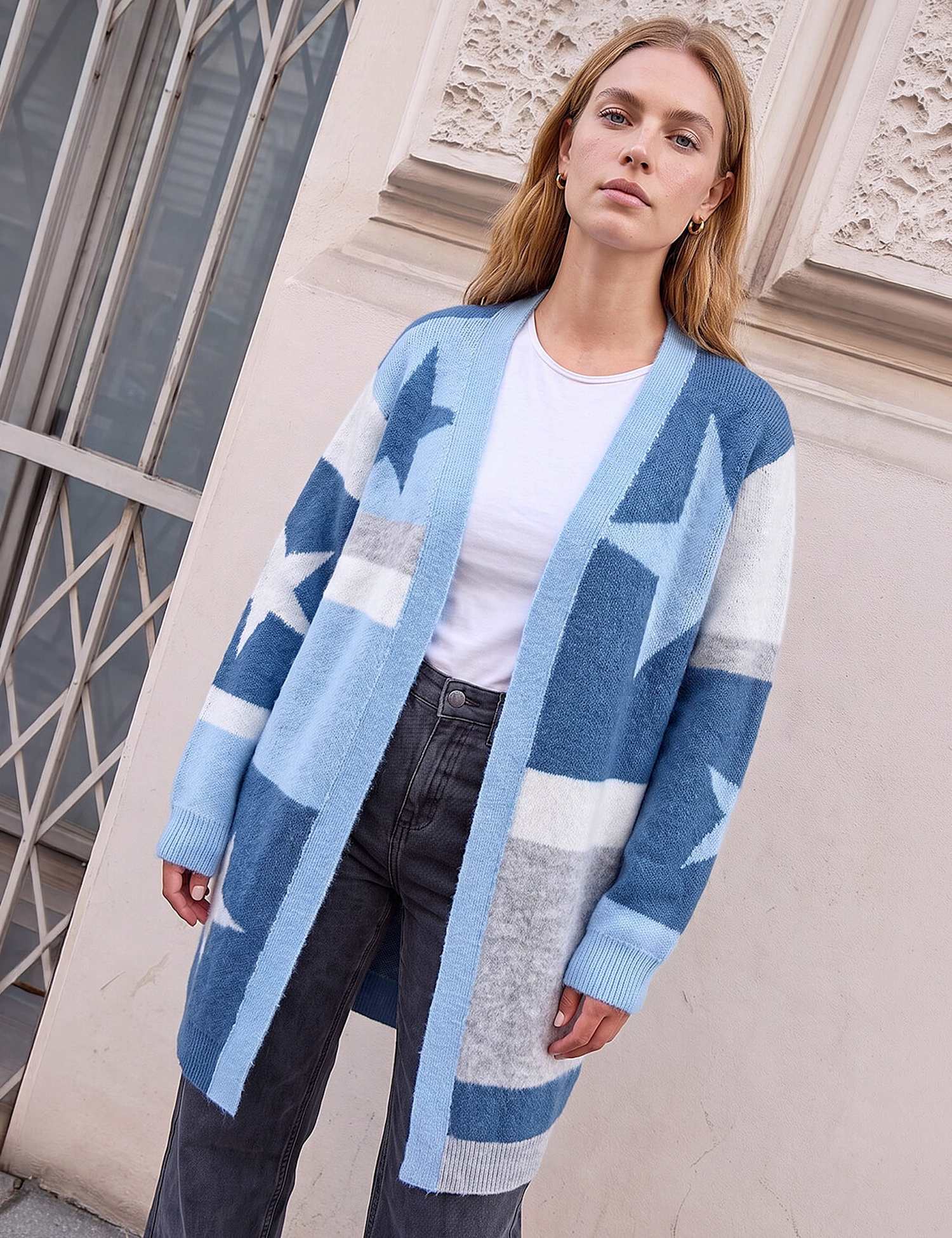 Roman Colour Block Star Cardigan Blue Mix