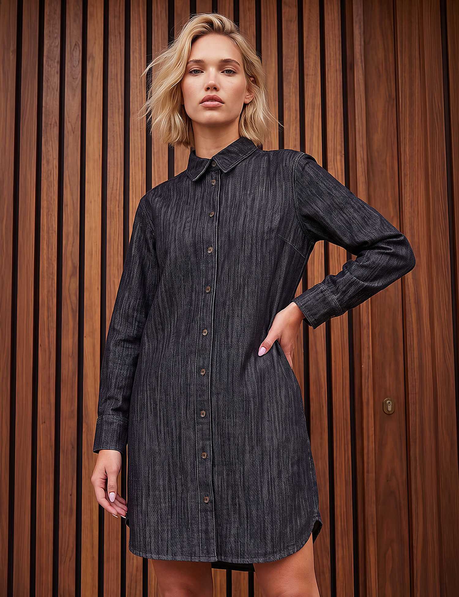 Roman Pure Cotton Button Through Knee Length Shirt Dress Black Mix