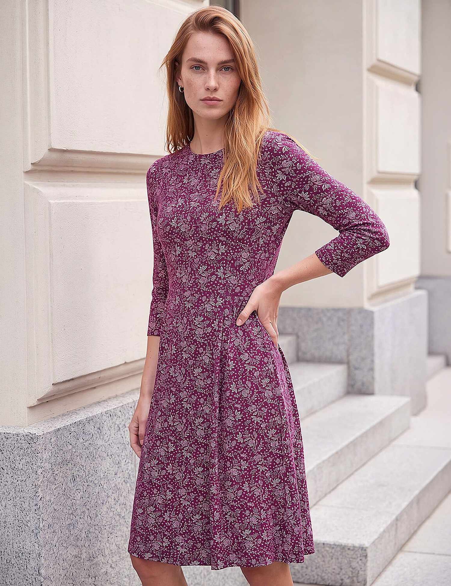 Roman Side Detail Mini Dress Burgundy Mix