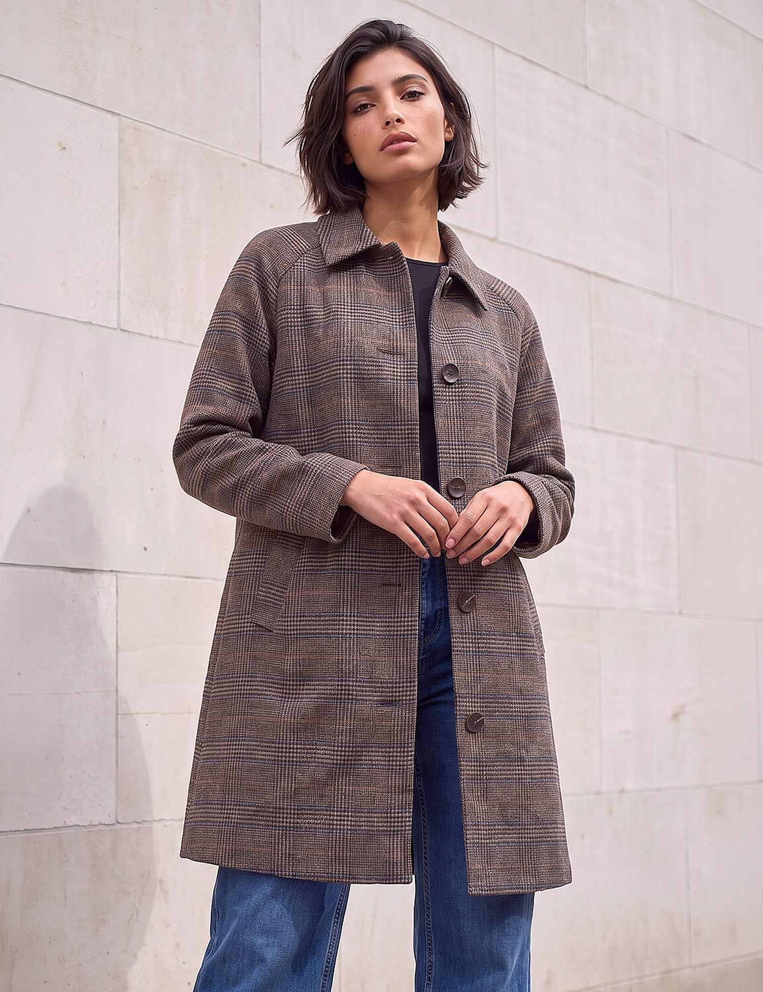 Roman Petite Check Coat Brown Mix