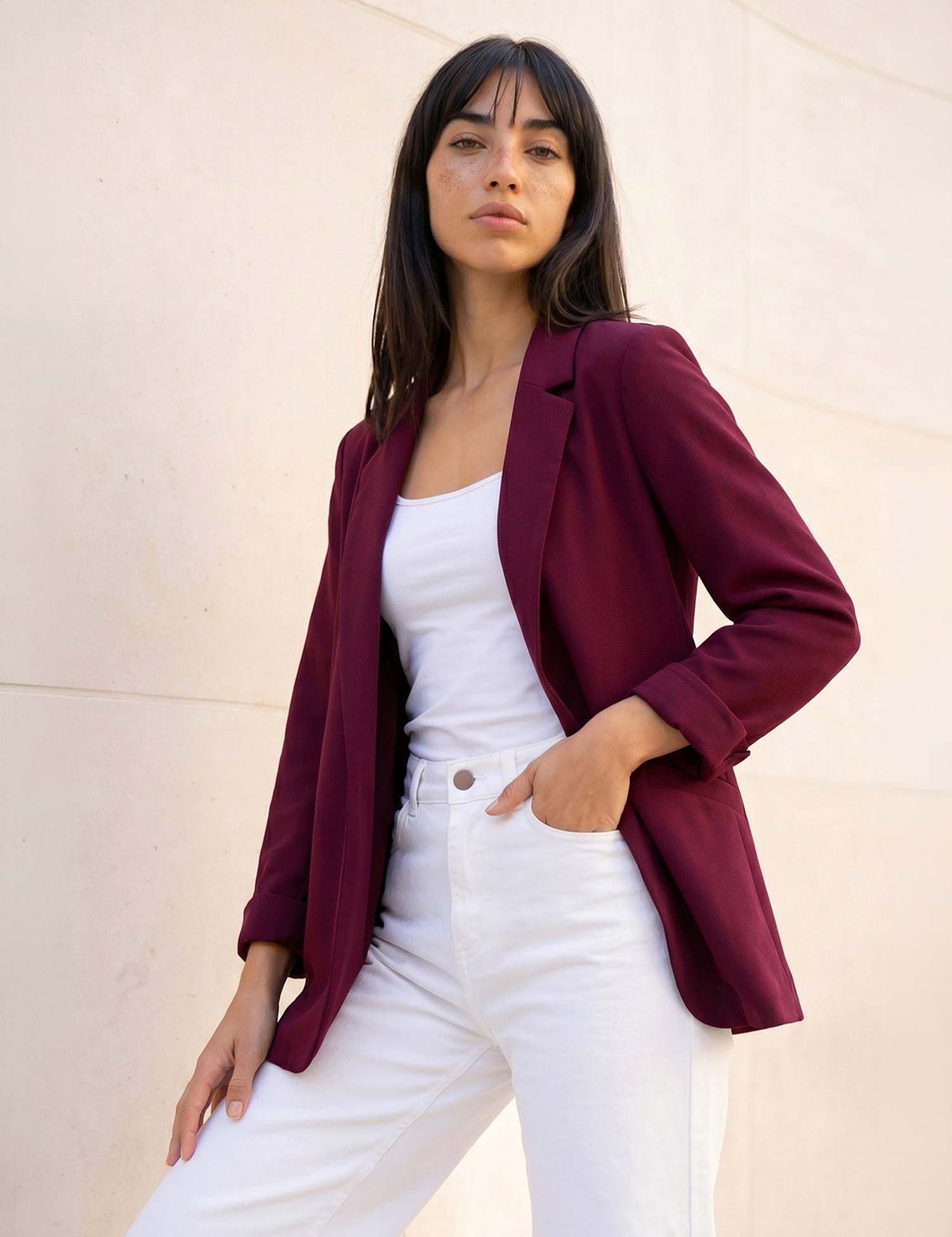 Roman Petite Oversized Revere Collar Blazer Burgundy Mix