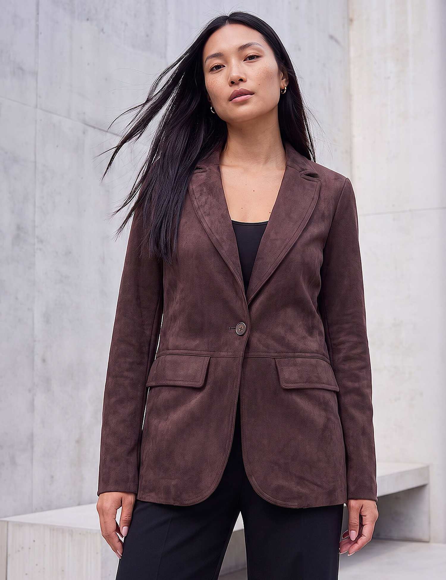 Roman Suedette Oversized Cropped Blazer Chocolate
