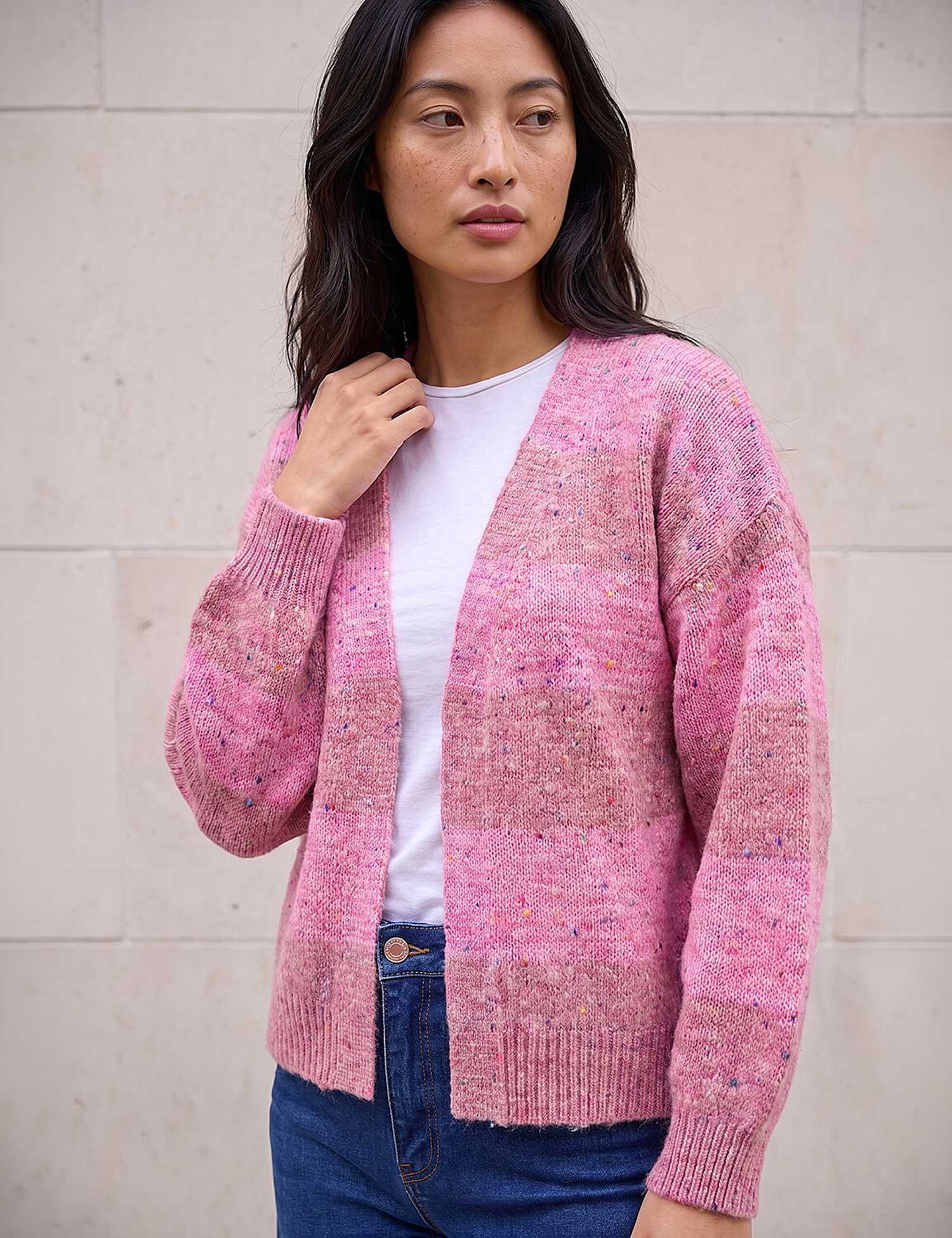 Roman Petite Striped Edge To Edge Cardigan Pink Mix