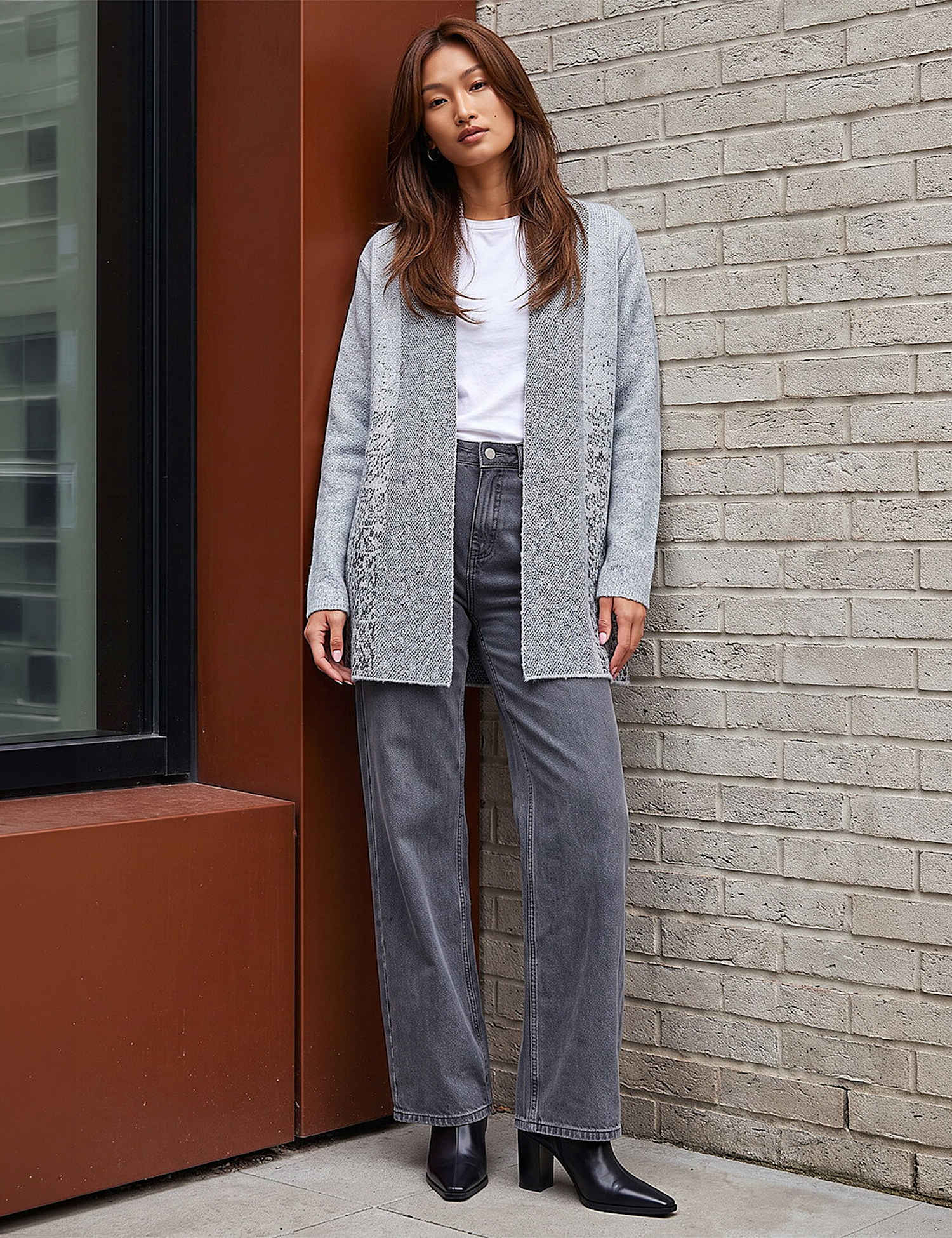 Roman Metallic Longline Cardigan Grey Mix