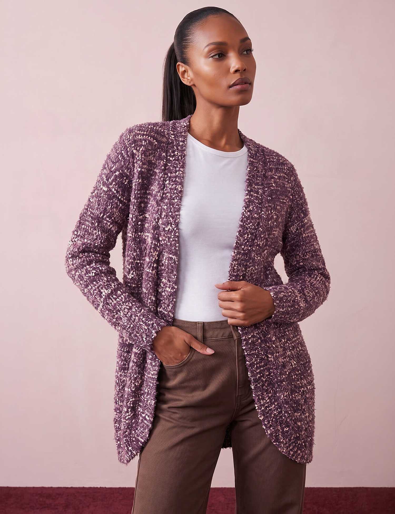 Roman Textured Edge To Edge Cardigan Mauve