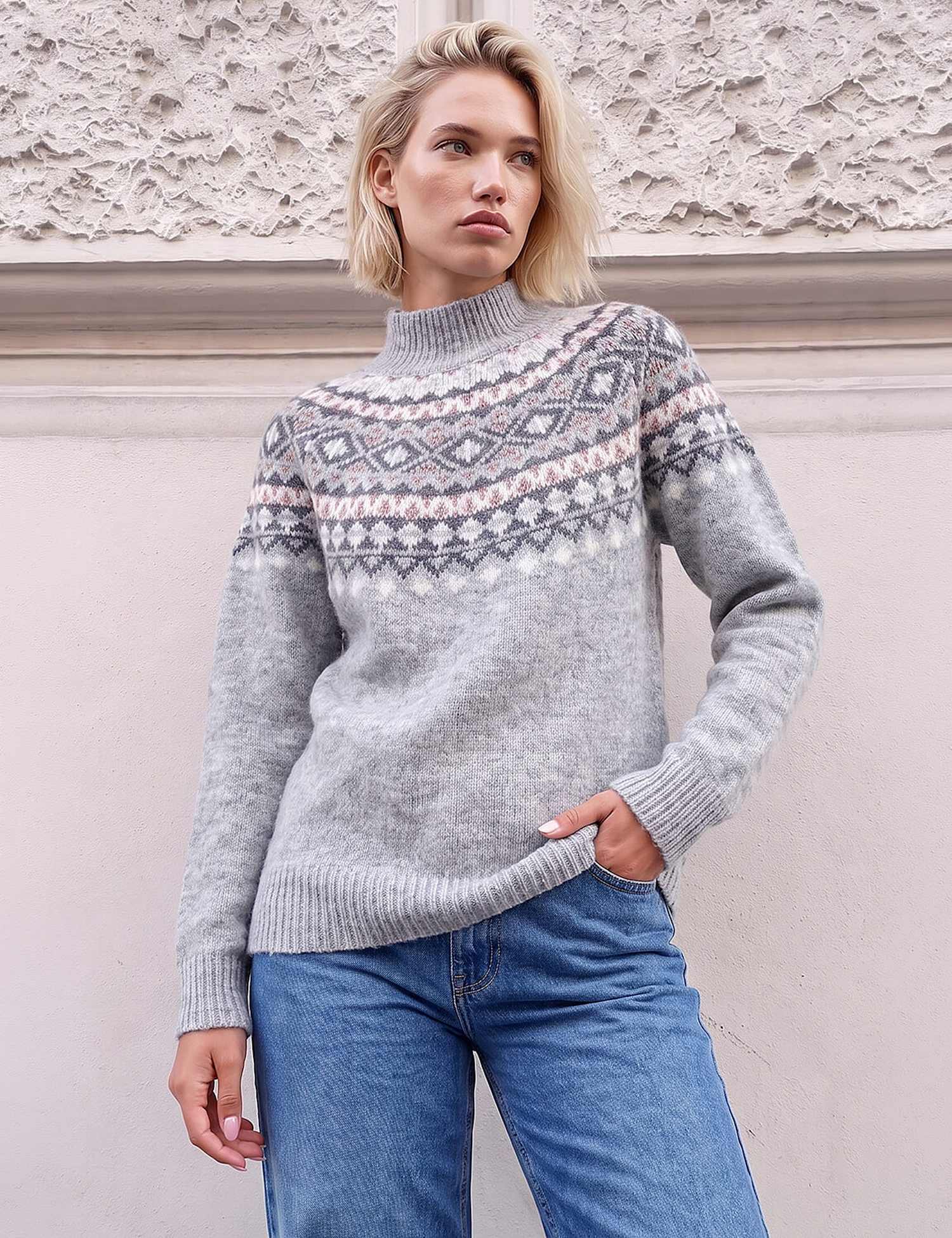 Roman Fair Isle Jumper Grey Mix