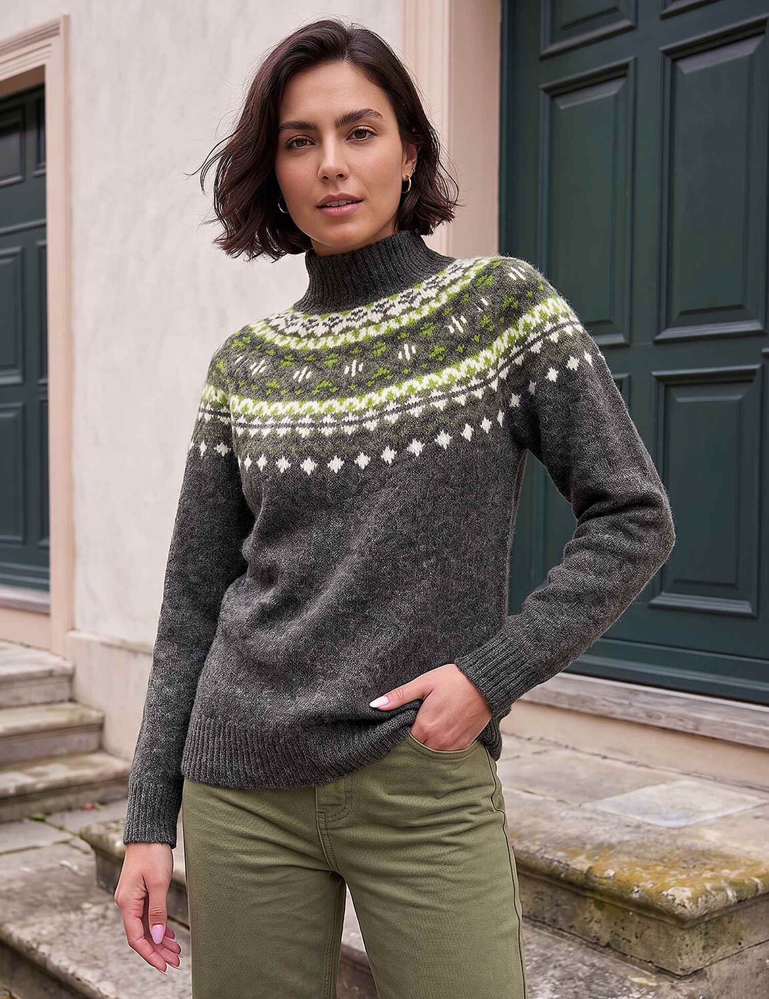Roman Fair Isle Jumper Dark Grey