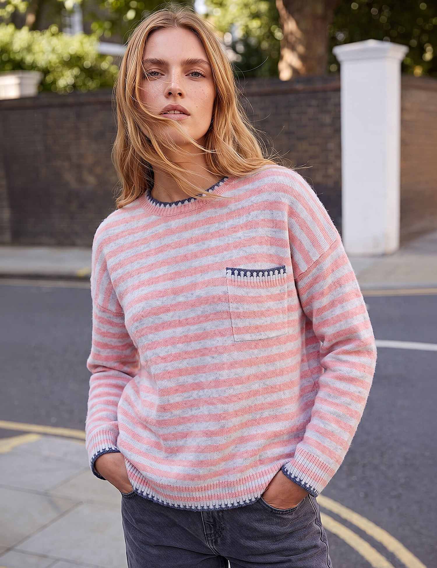 Roman Striped Stitch Detail Knitted Jumper Pink Mix