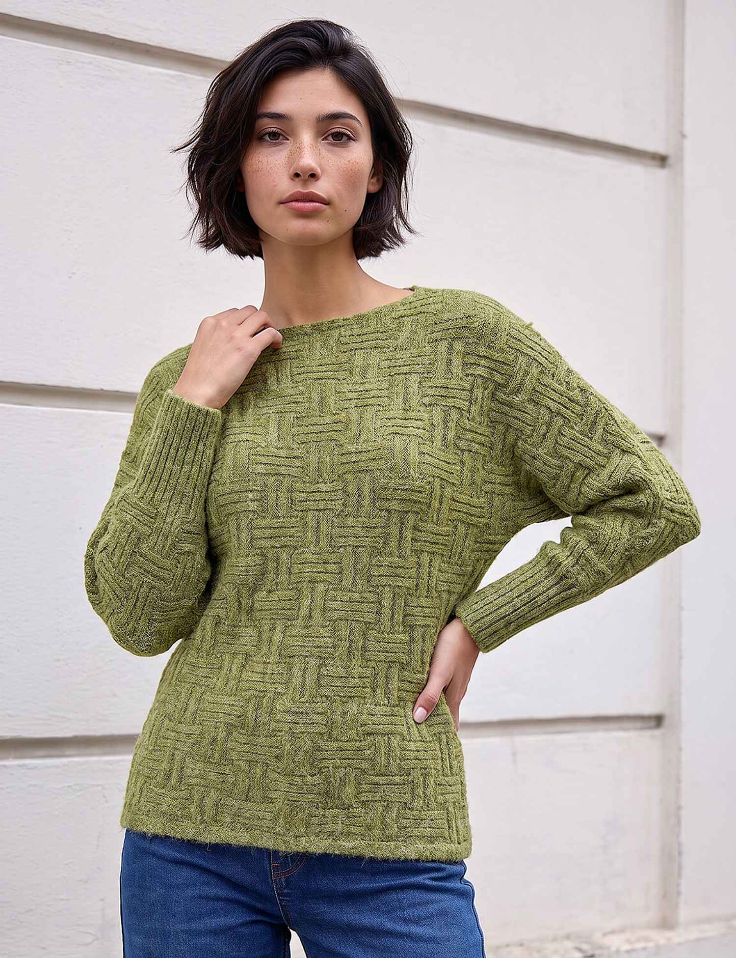 Roman Batwing Sleeve Relaxed Jumper Green Mix