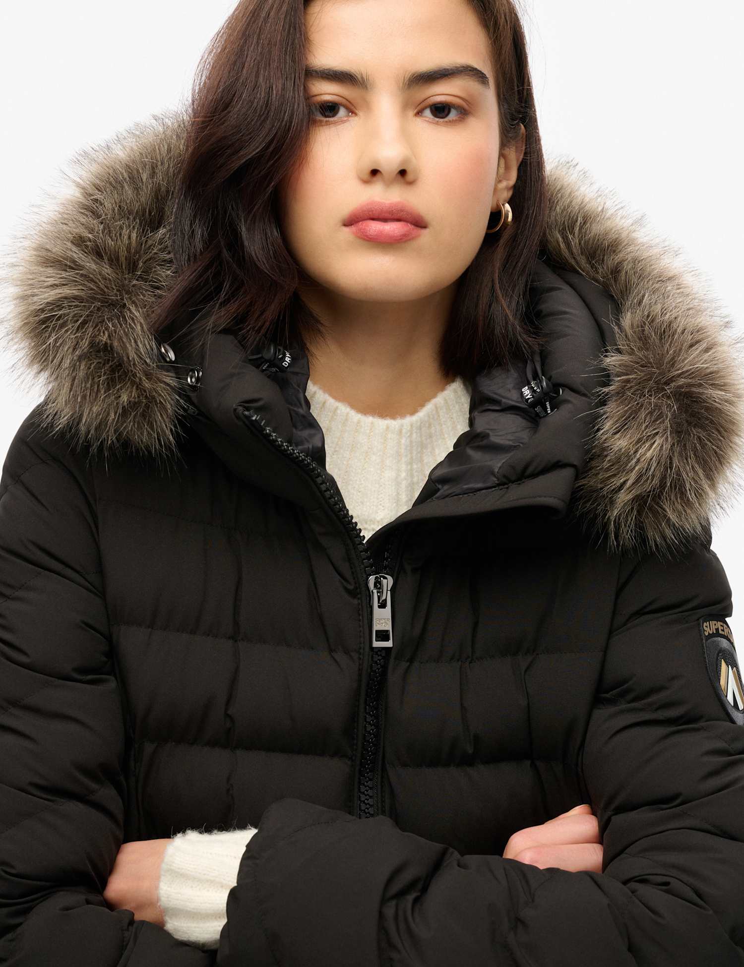Superdry & Co Padded Quilted Hooded Longline Jacket Black