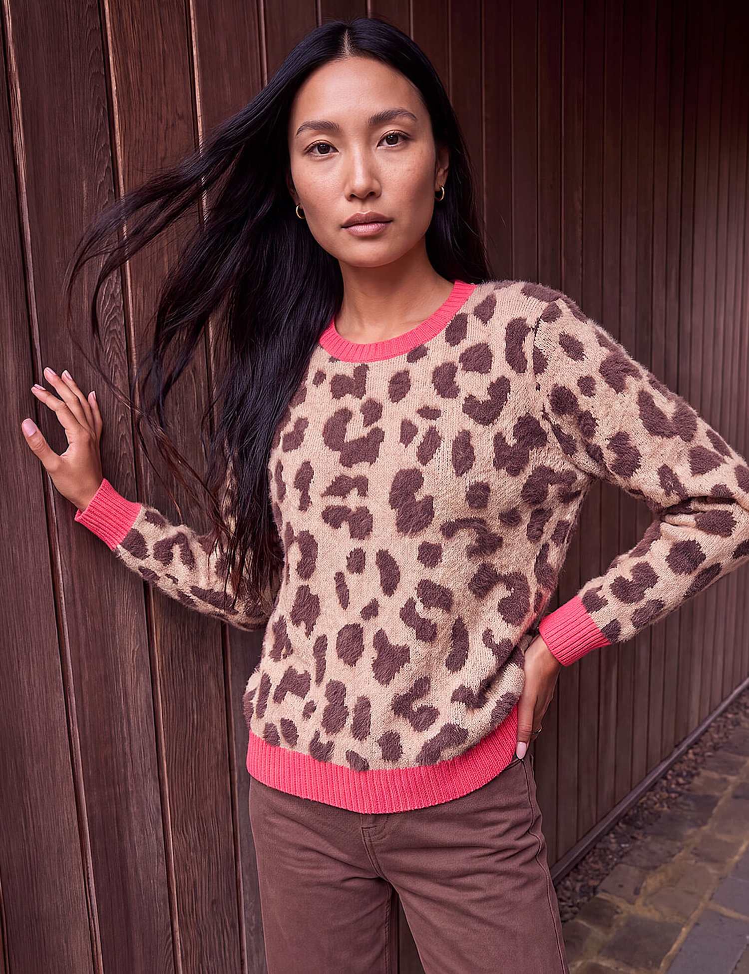 Roman Rayon Blend Fluffy Animal Print Jumper Brown Mix