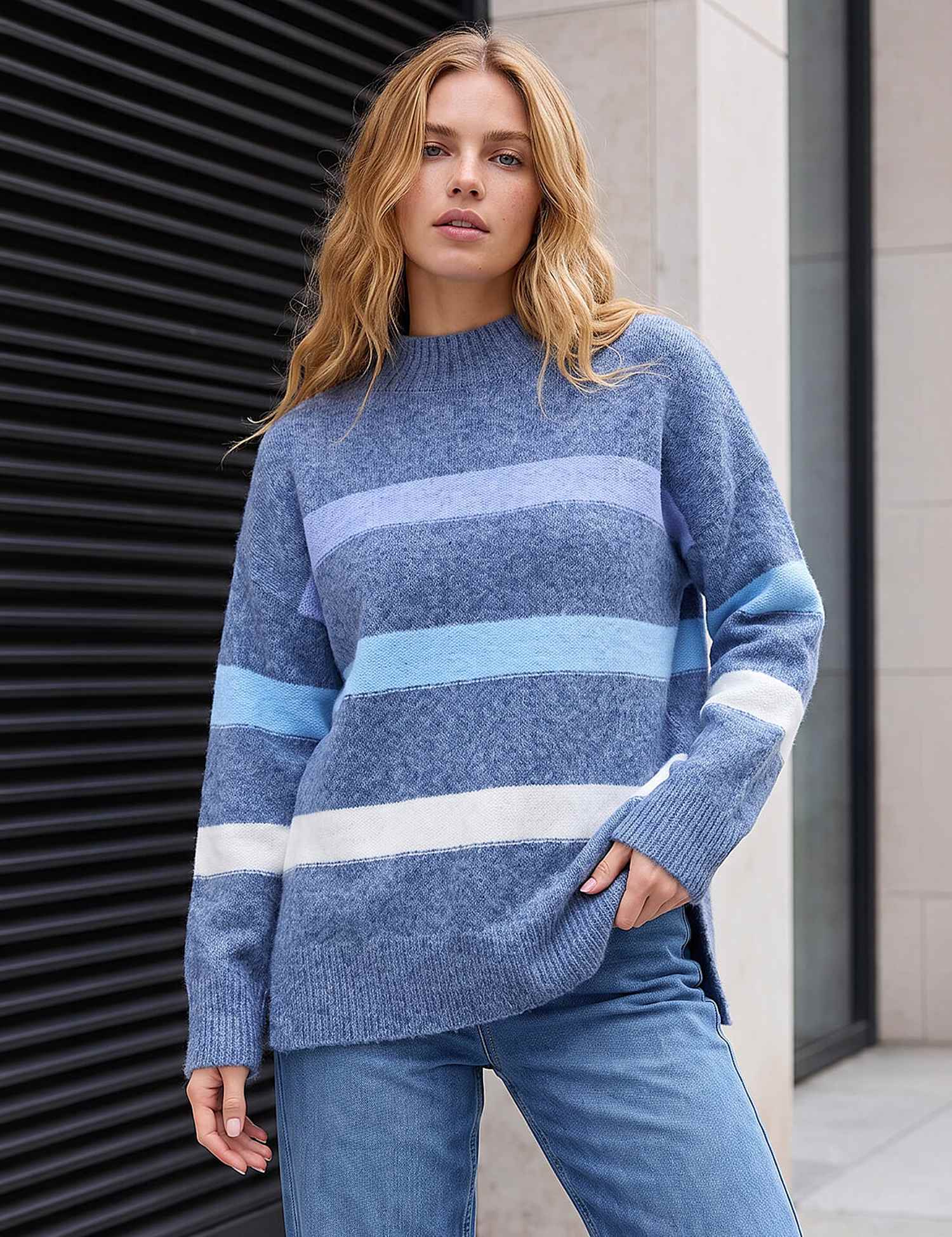 Roman Rayon Blend Striped Jumper Blue Mix