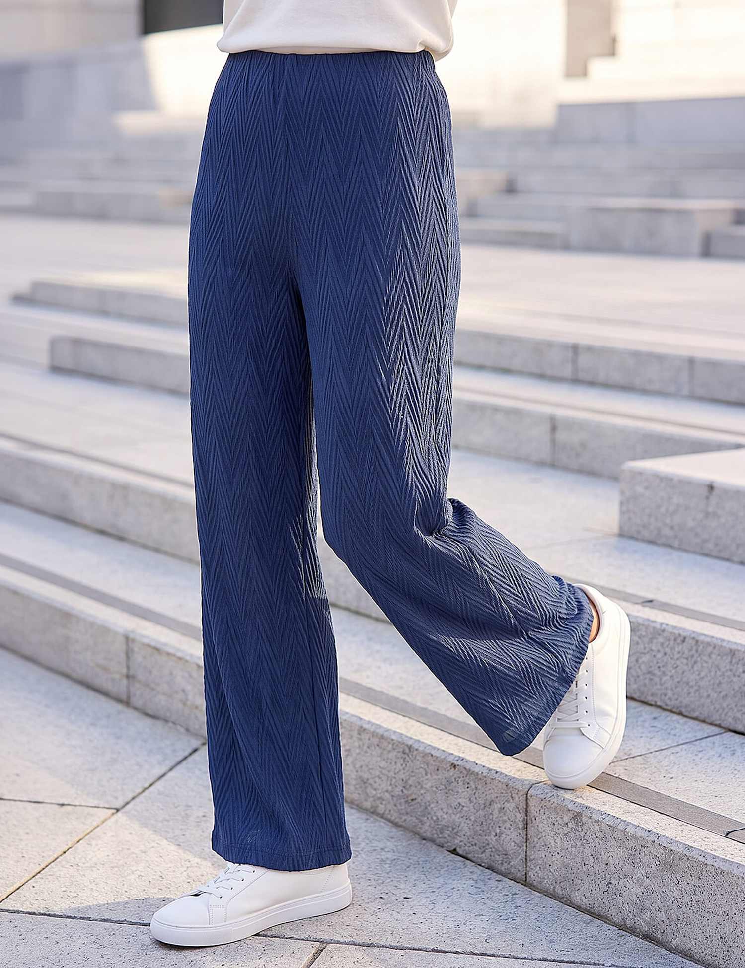 Roman Chevron Textured Trousers with Stretch Navy Mix
