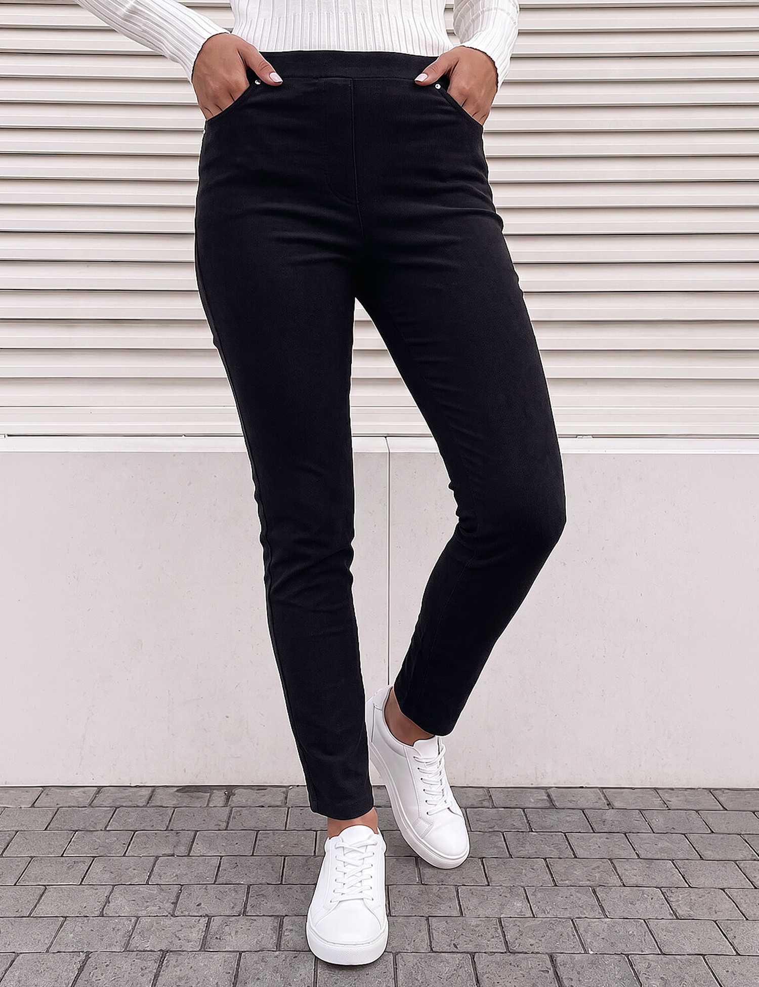 Roman Cord Straight Leg Trousers Black Mix