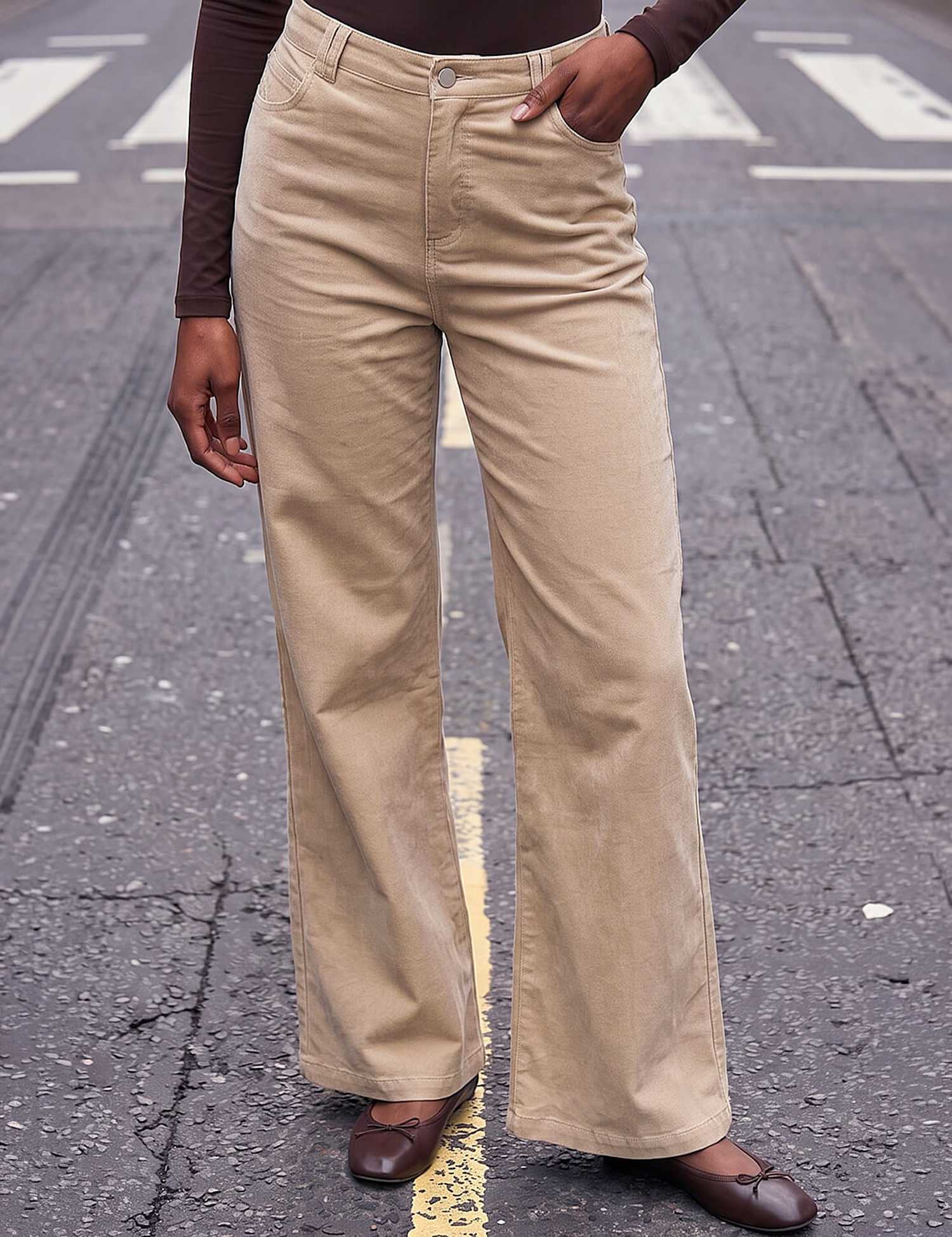 Roman Petite Cotton Rich Cord Wide Leg Trousers Stone