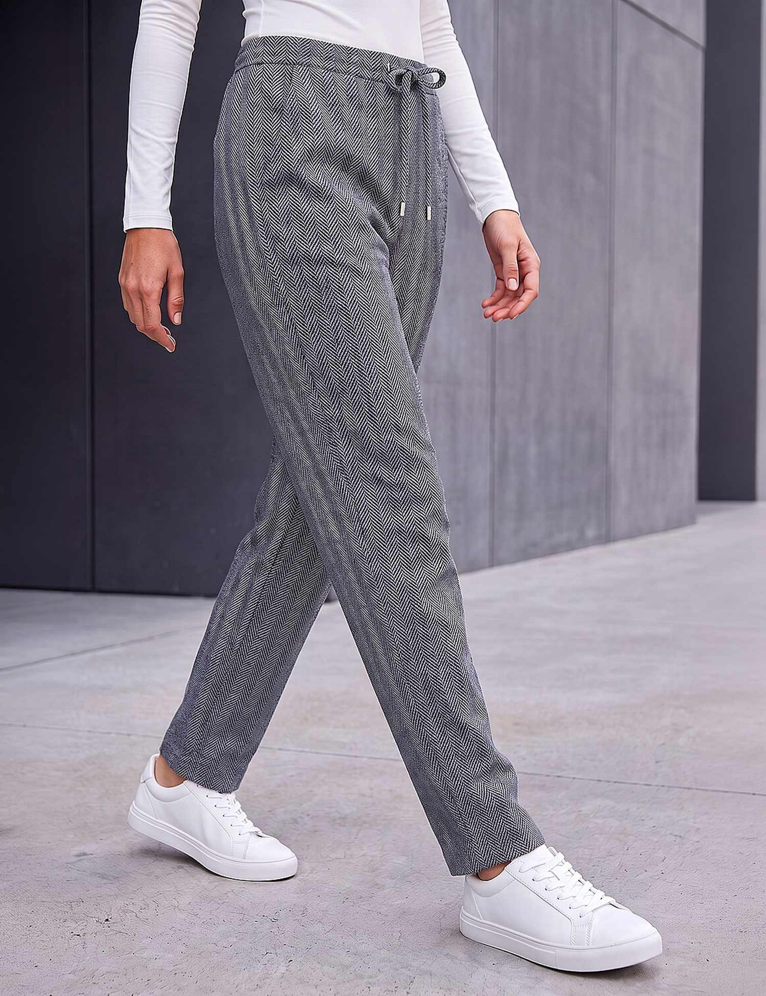 Roman Petite Herringbone Trousers Grey Mix