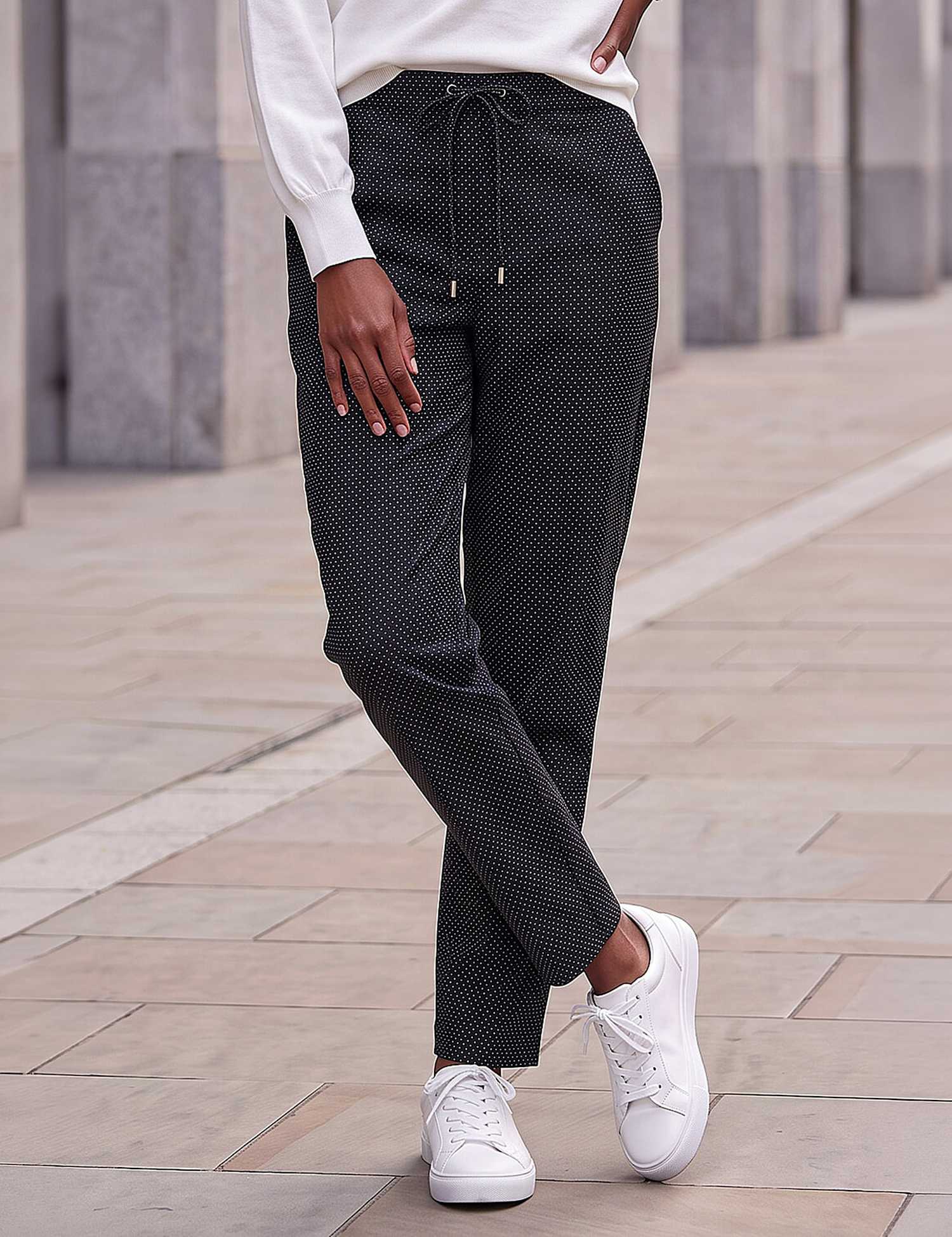 Roman Petite Spot Print Trousers with Stretch Black Mix