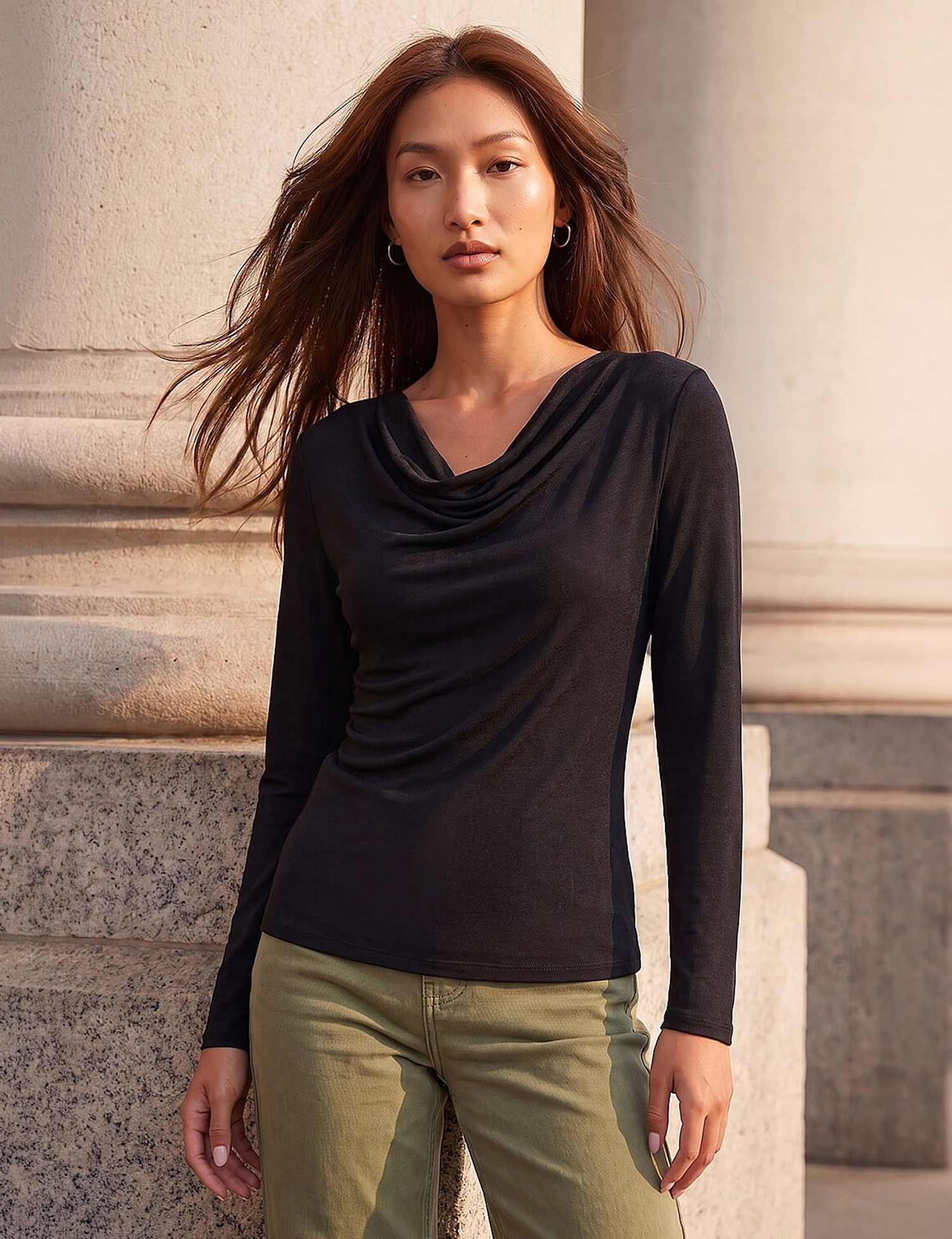 Roman Cowl Neck Top Black Mix